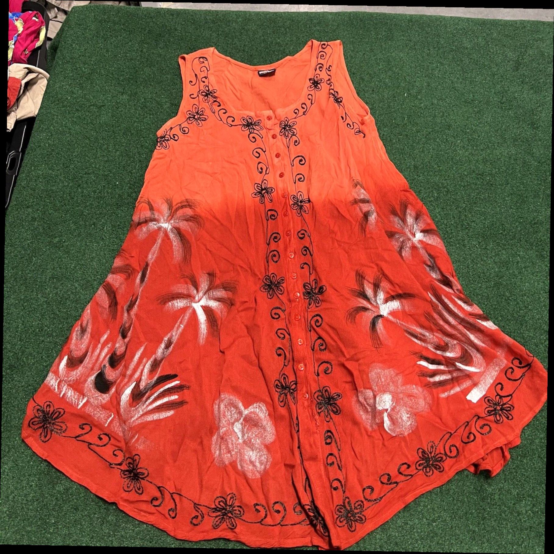 Vintage Pineapple Women's Free Size Sleeveless Boho Tie Dye Loose Fitting Summer Dress Size ONE SIZE - 1 Thumbnail