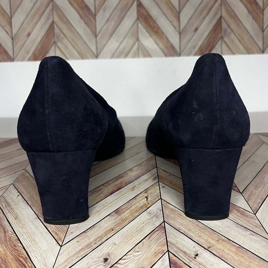 Stuart Weitzman Stuart Weitzman Alma Suede Heeled Pump Shoes Navy Womens 7.5 Size US 7.5 / IT 37.5 - 3 Thumbnail