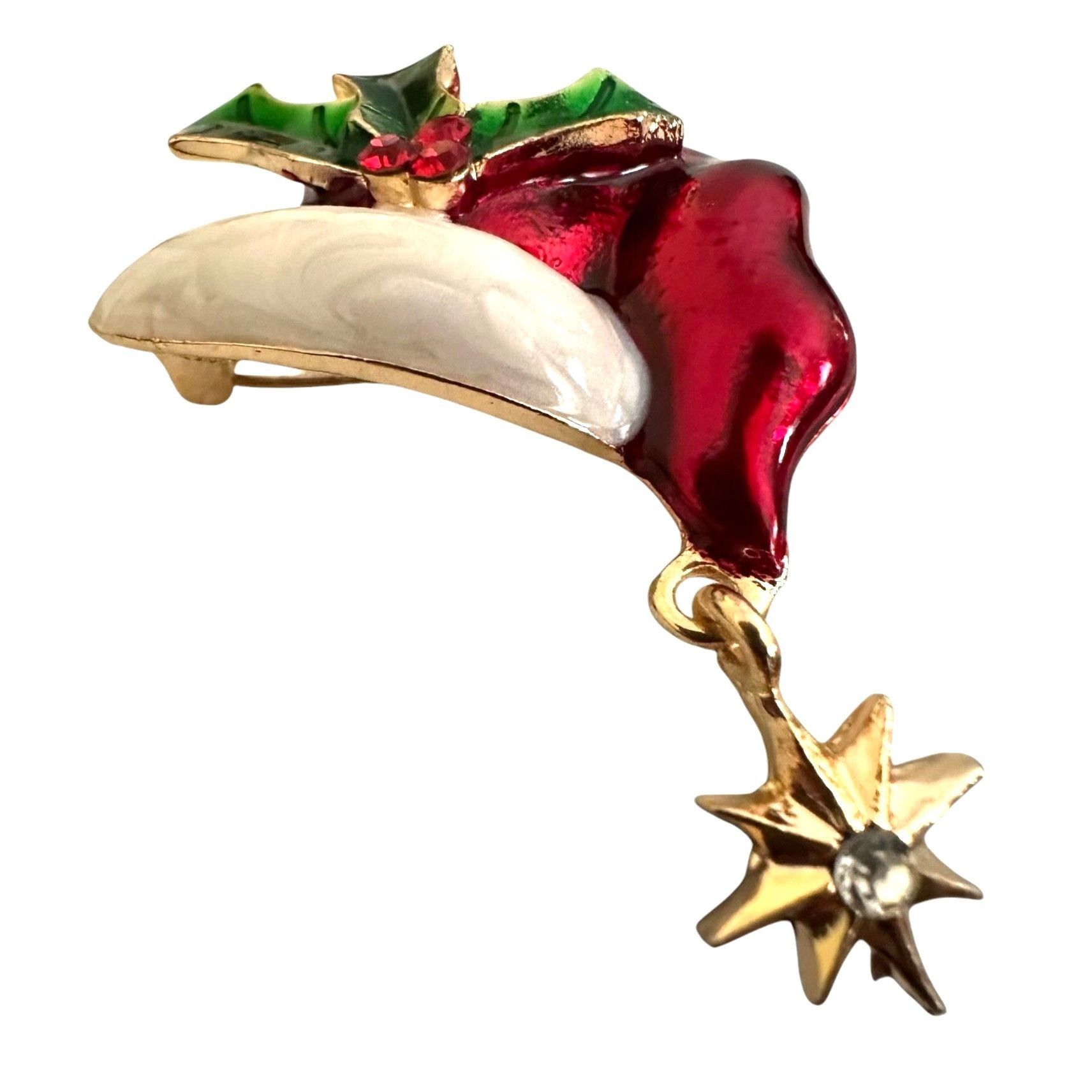 Handmade Santa Hat Brooch Pin Whimsical New Christmas Dangle Star Ho Size ONE SIZE - 6 Thumbnail