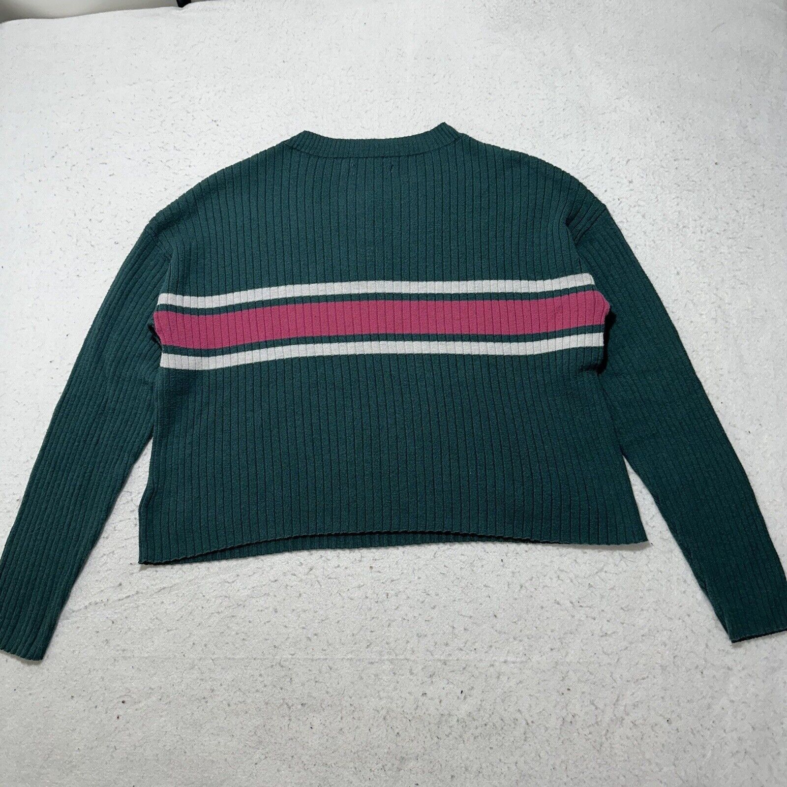 American Eagle Outfitters American Eagle Small Crop Henley Sweater Green Pink Stripe Size S / US 4 / IT 40 - 10 Thumbnail