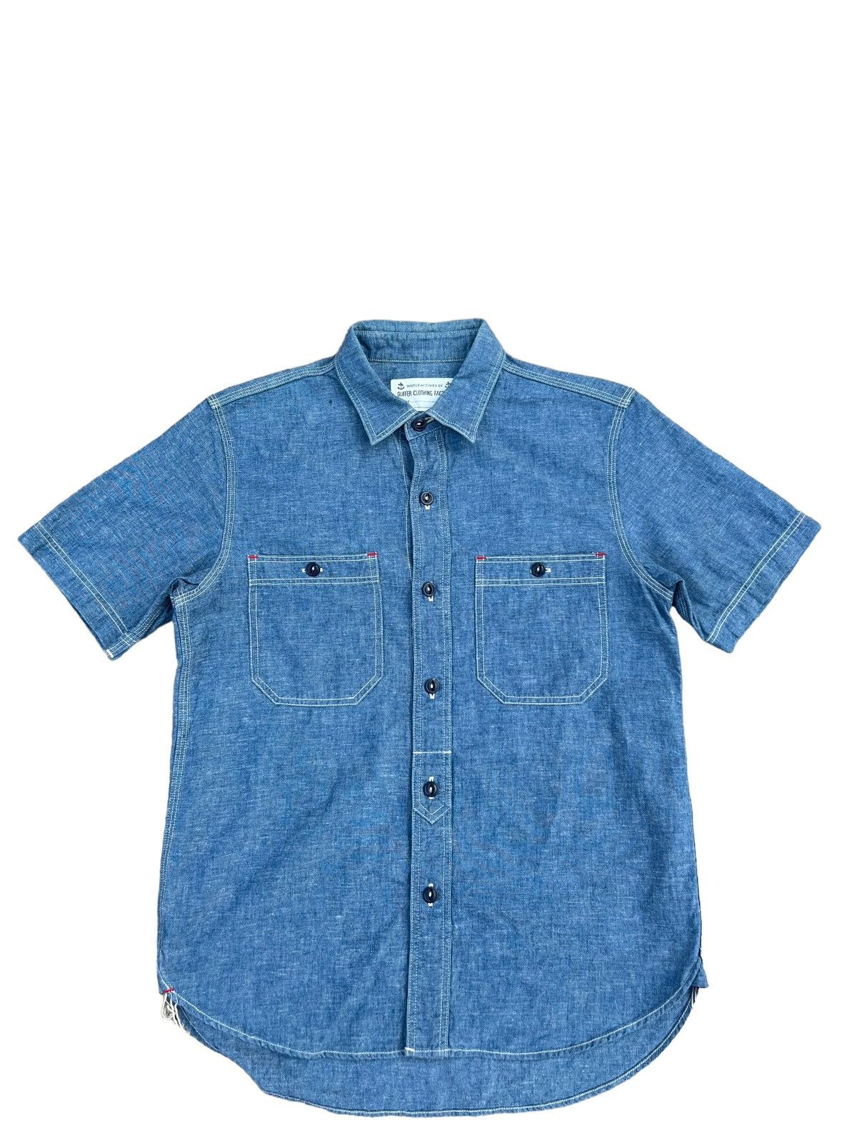 image of Chimala x The Flat Head Duffer Clothing Japan Cat Eyes Button Chambray Shirt in Blue (Size Small)