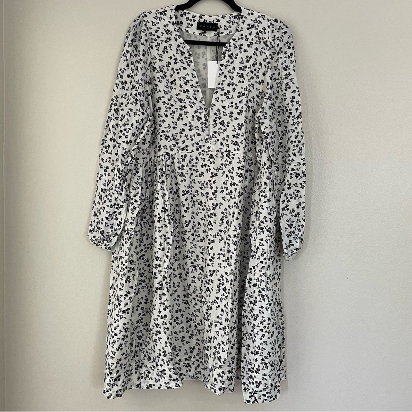 Hatch The Andrea Dress White Black Ditsy Floral Silk Blend S