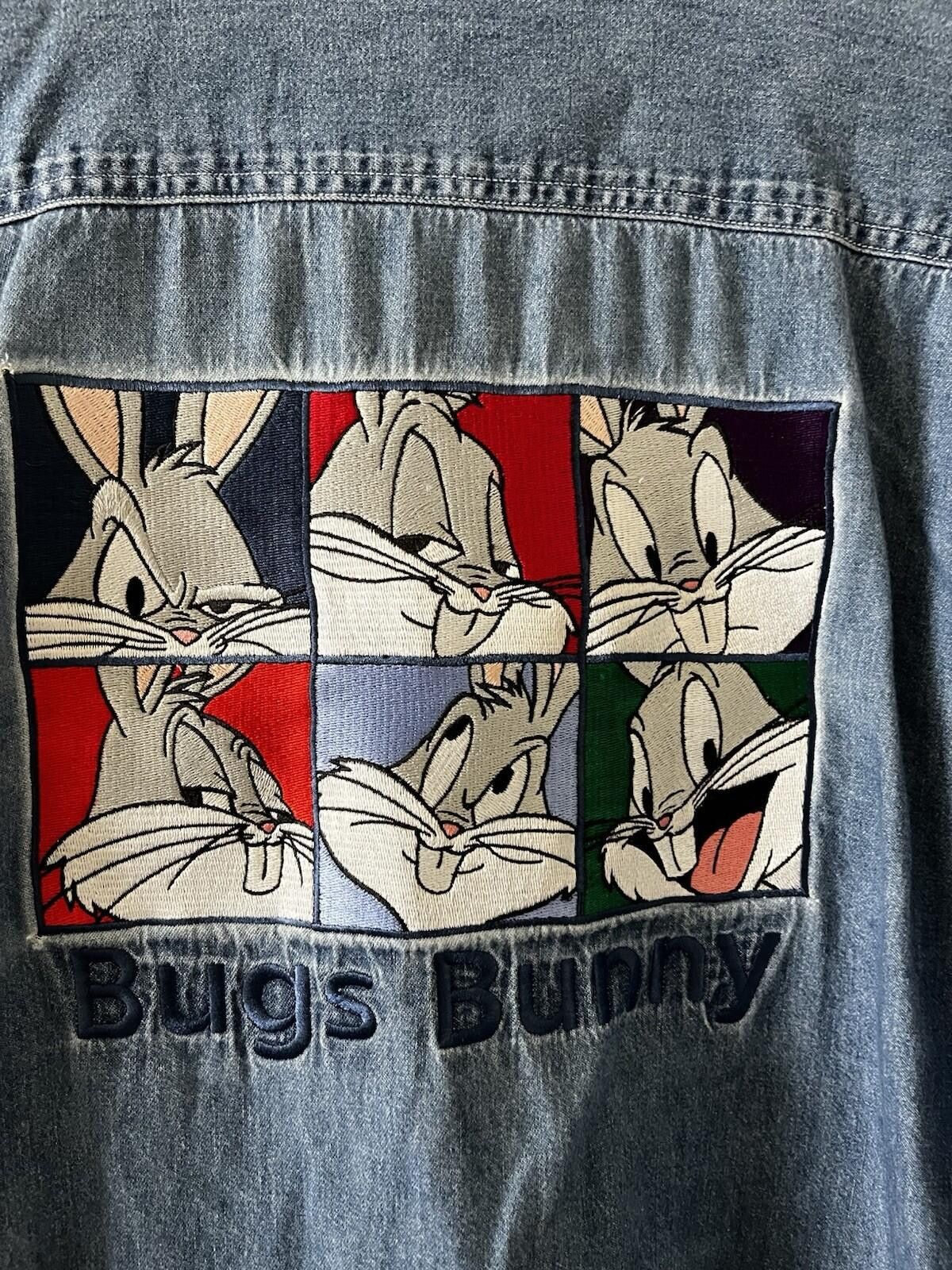 Warner Bros VTG 95 Bugs-Bunny Dark Blue Denim Shirt Large Looney-Tunes M Size US M / EU 48-50 / 2 - 7 Thumbnail