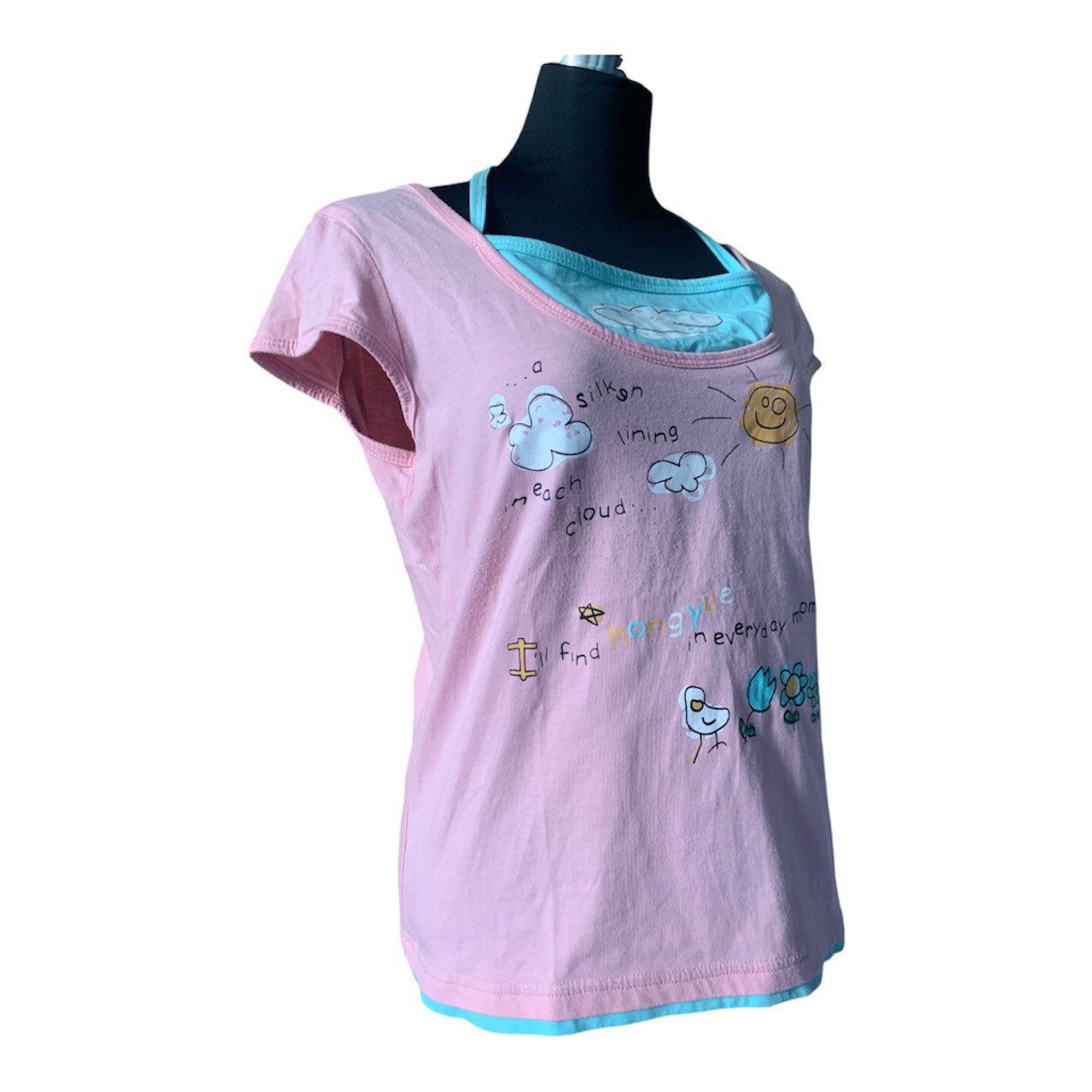 Vintage Vintage Y2K 90s Graphic Layered Baby Tee Pink and Blue Size M / US 6-8 / IT 42-44 - 2 Thumbnail