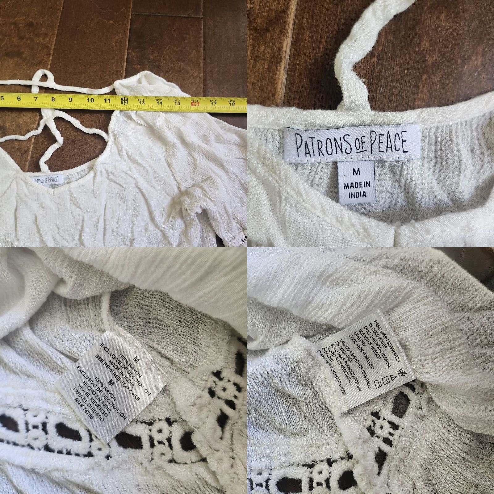 Vintage Patrons Of Peace Blouse Shirt Juniors M White Rayon Pullover Casual Travel Party/Cocktail Spring Summer Fall Womens Girls? Size M / US 6-8 / IT 42-44 - 9 Thumbnail