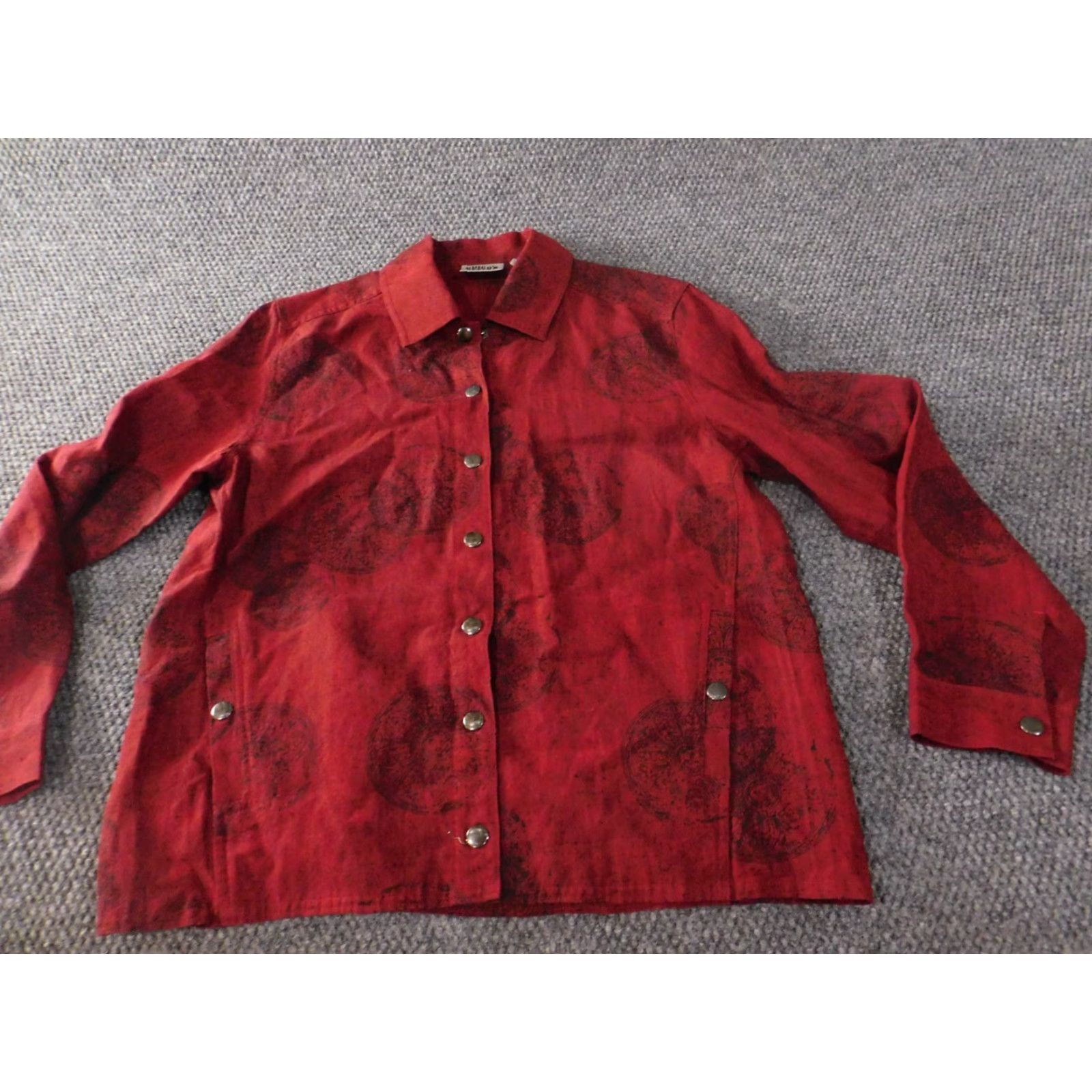 Vintage Chicos Blouse Shirt Womens Vintage? No Red Linen Knit Geometric Long Sleeve Collared Snap Button Collar Classic/Fitted Regular Size 1 Size XS / US 0-2 / IT 36-38 - 3 Thumbnail