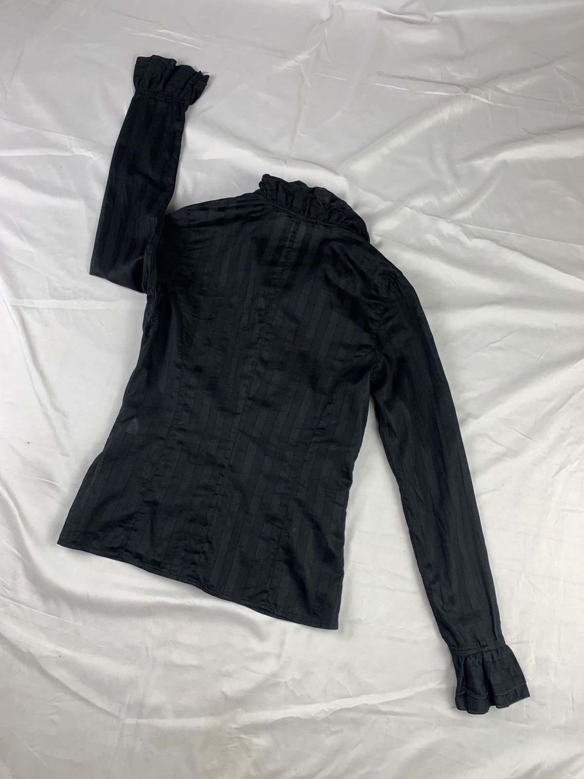 Japanese Brand NARACAMICIE Japan Black Stripes Ruffle Fitted Blouse Shirt Size S / US 4 / IT 40 - 3 Thumbnail