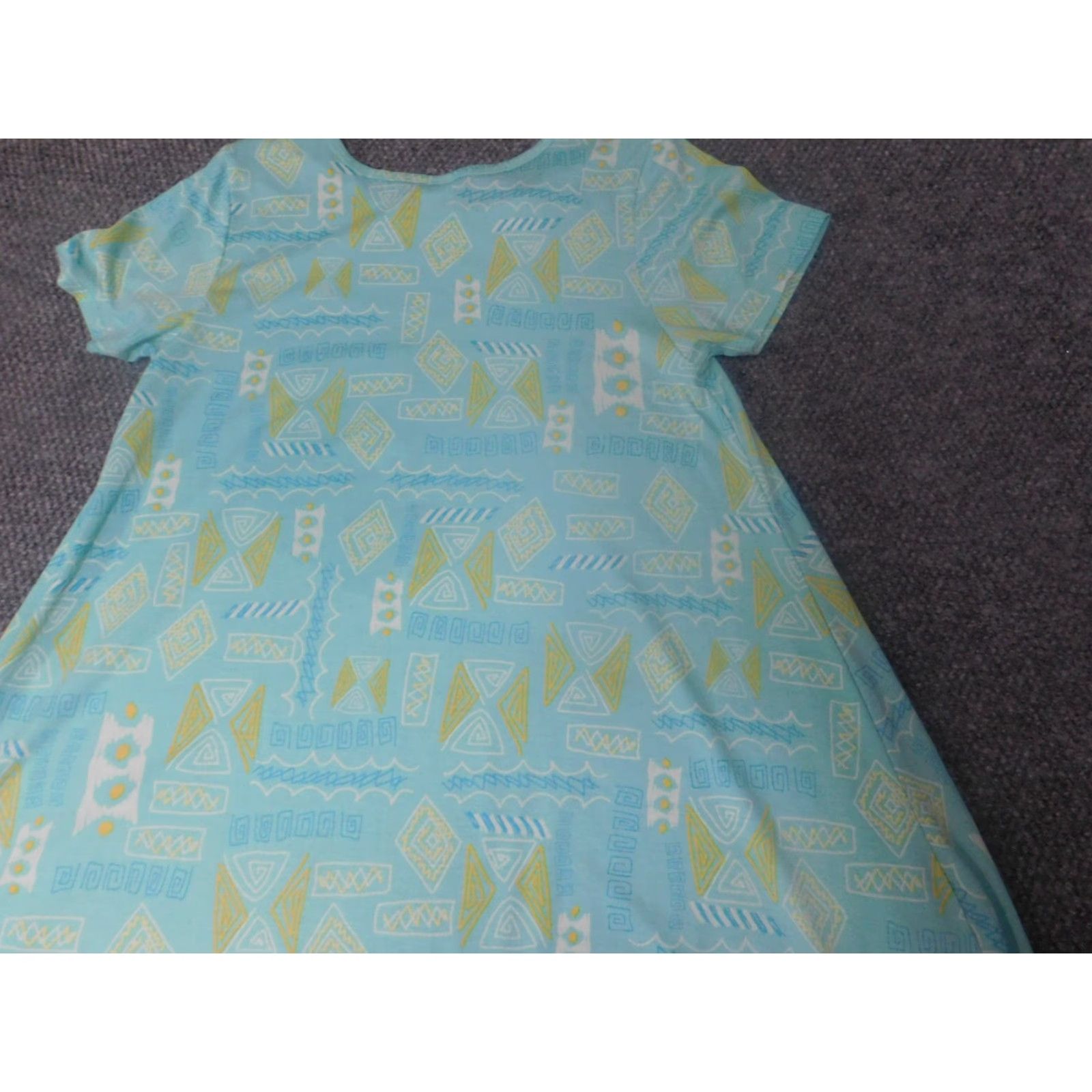 Vintage LulaRoe Gown Women Nightgown M Blue Zip A-line 90s Knit Geometric Short Sleeve Modern Size ONE SIZE - 7 Thumbnail