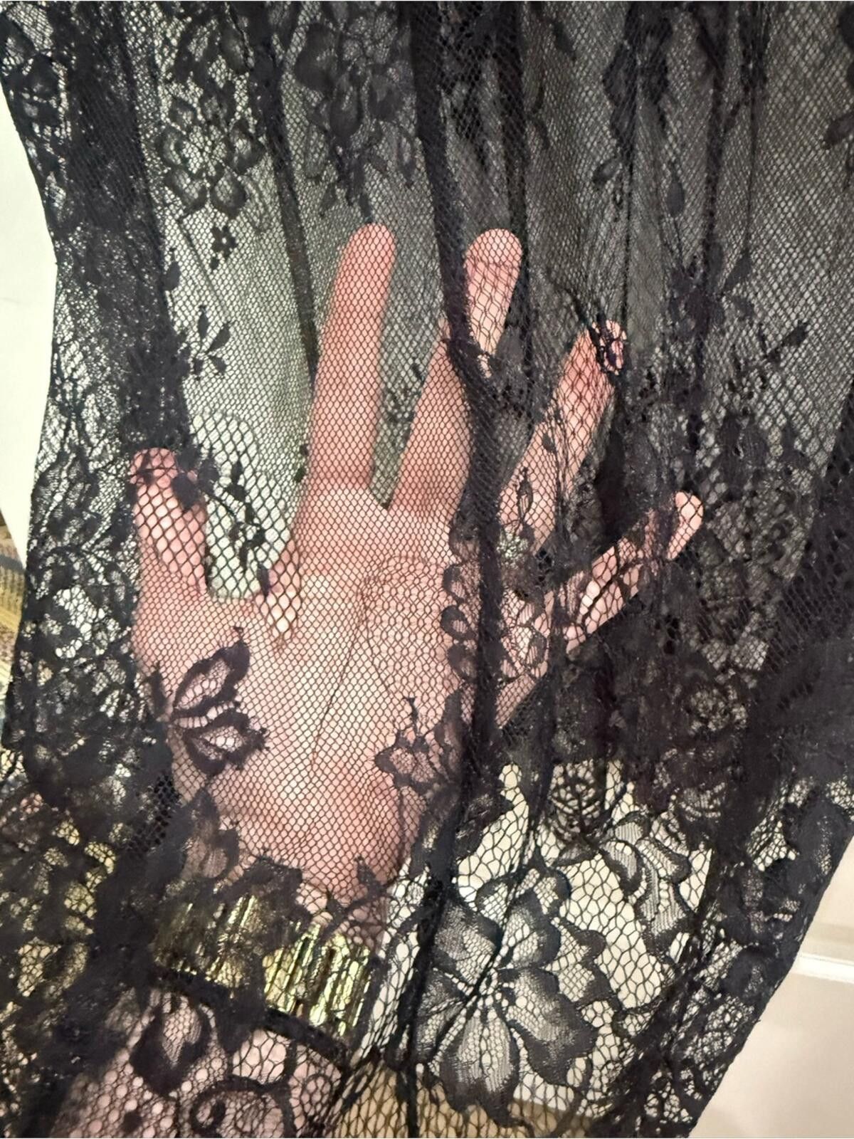 Other Black Short-Sleeve Dress with Sheer Lace Hem Size S / US 4 / IT 40 - 6 Thumbnail