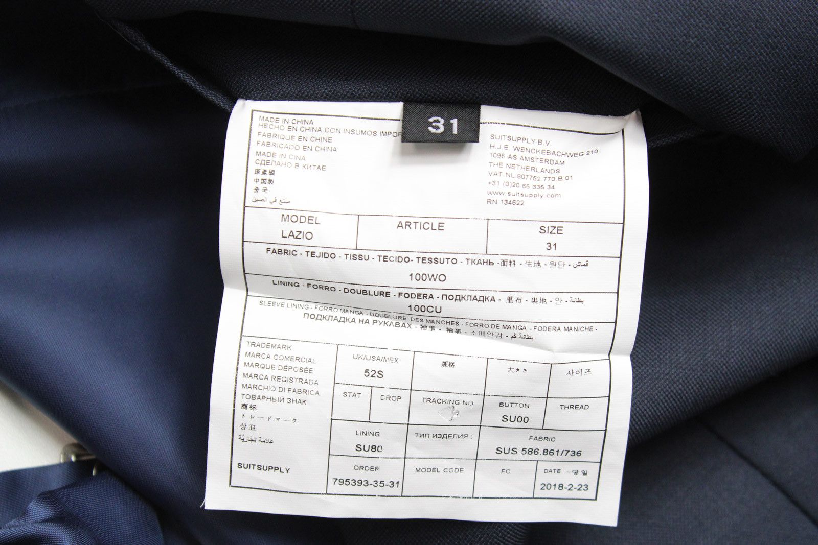 Suitsupply SUITSUPPLY Lazio Suit Men's UK 52S / UK 52 Wool 3 In 1 Size 52R - 10 Thumbnail