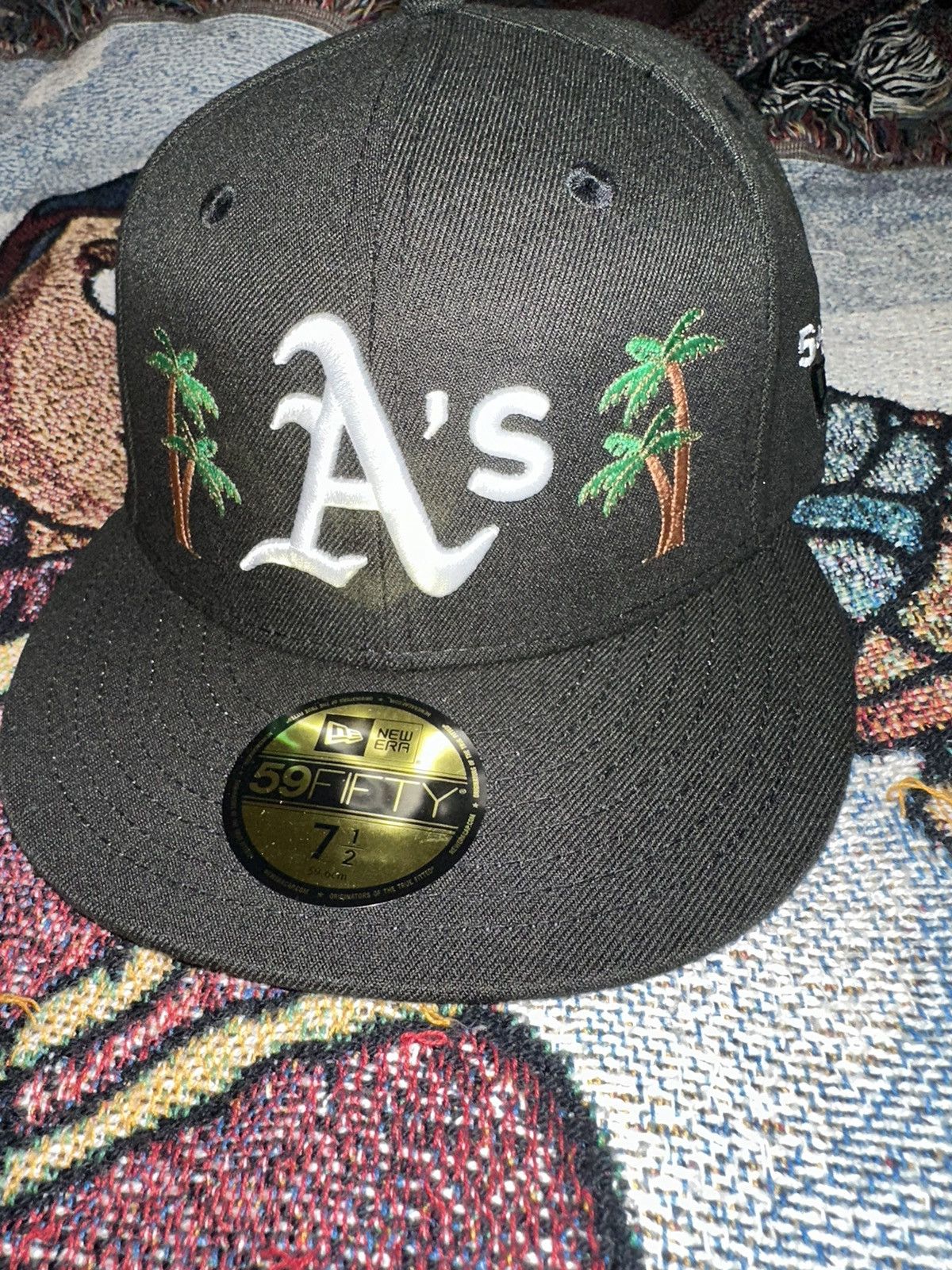 image of Fubu x Hat Club Oakland Athletics 7 1/2 Fitted Hat in Black, Men's