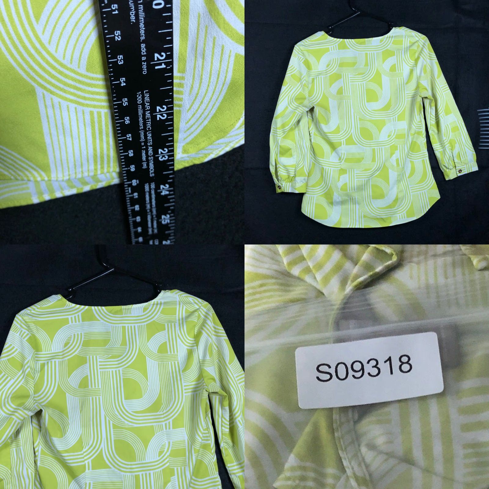 Banana Republic Banana Republic Blouse Women XS V-Neck Lightweight White Lime Green Geometric Pattern Sleeves Long Cultured Casual Workwear Office Size XS / US 0-2 / IT 36-38 - 8 Thumbnail