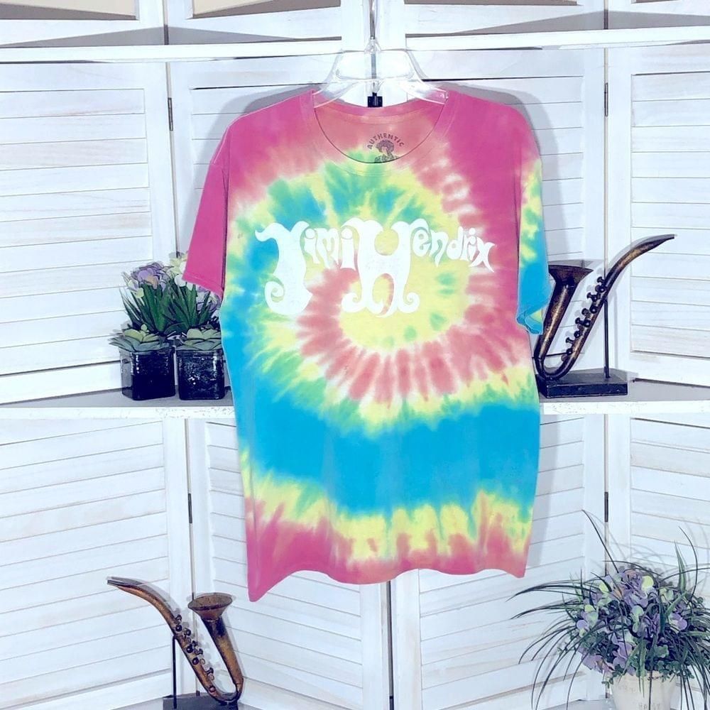 Jimi Hendrix pink yellow blue orange Jimi Hendrix tie dye cotton shirt L Size US L / EU 52-54 / 3 - 1 Thumbnail