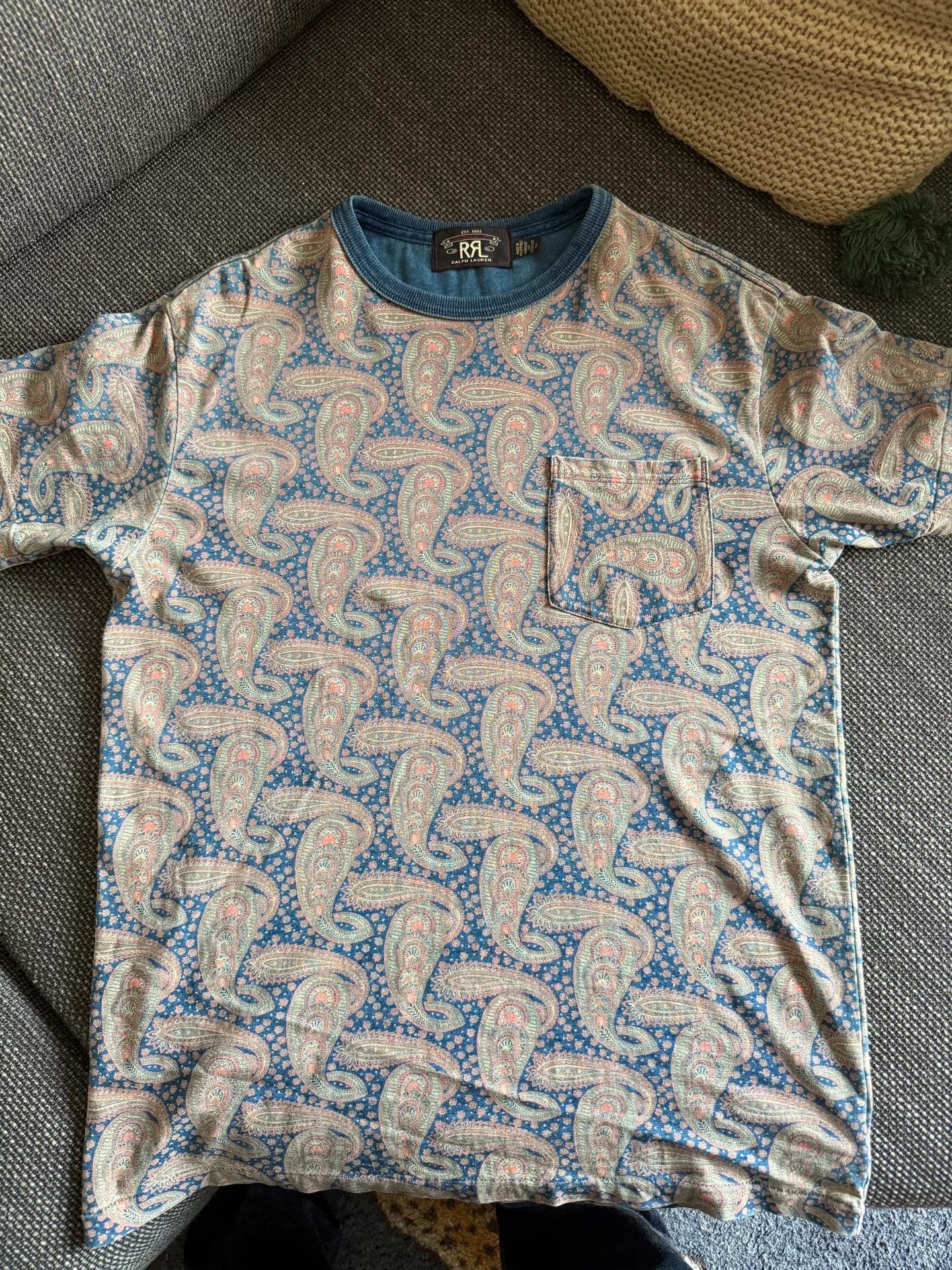 RRL Ralph Lauren RRL Blue Dyed Paisley T-Shirt Size US S / EU 44-46 / 1 - 1 Thumbnail