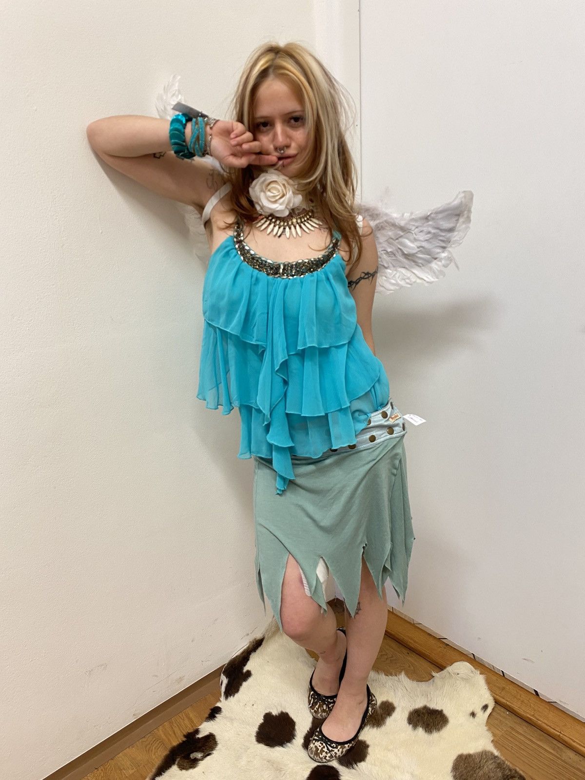 Vintage Fairy like turquoise asymmetric skirt Size 25" / US 0 / IT 36 - 3 Thumbnail
