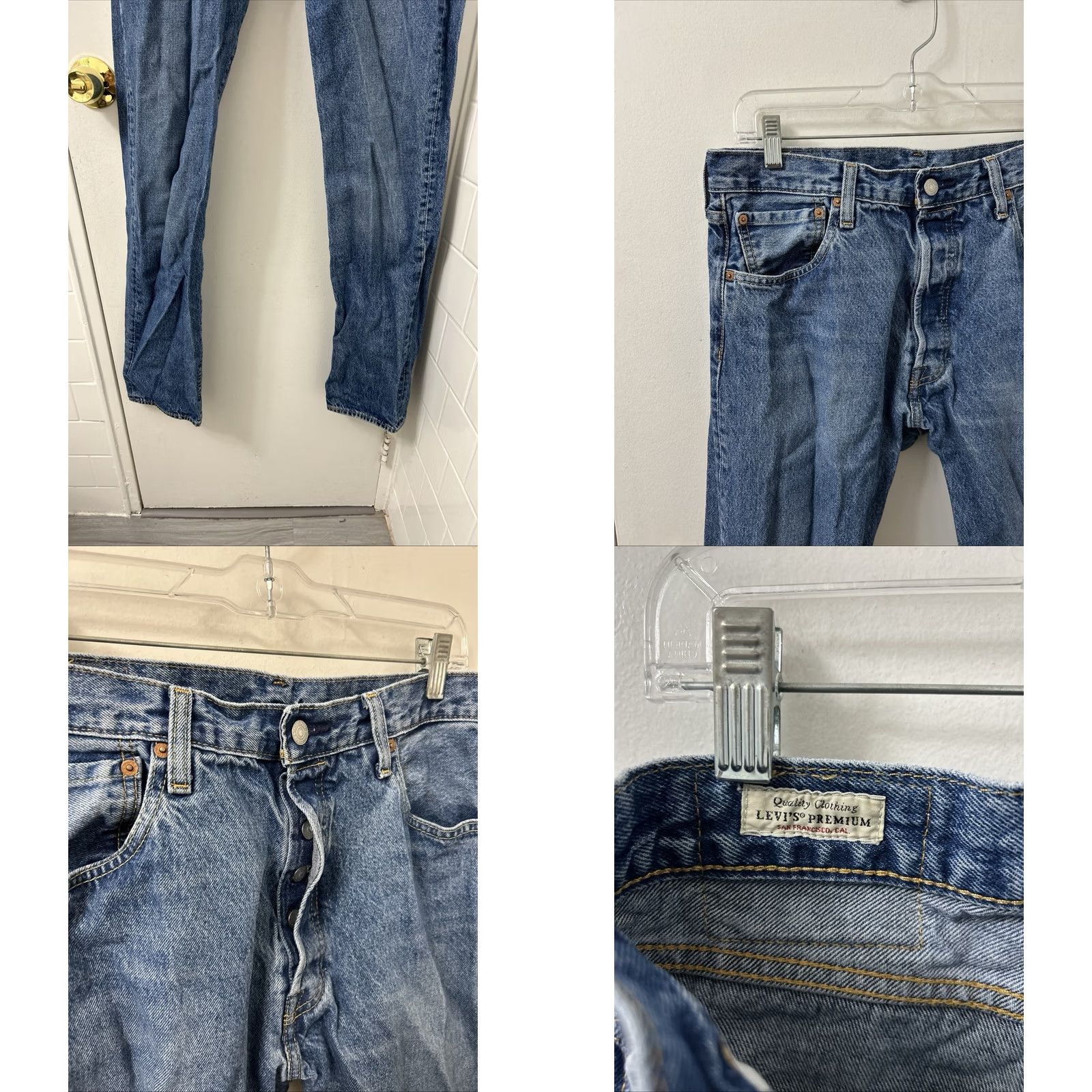 Levi's Levi's 501 Jeans Mens 34x35 Medium Wash Blue Original Button Fly Straight 5-Pocket Denim Vintage 90s Theme Regular Fit Big E Model Levi's 501 Size US 34 / EU 50 - 8 Thumbnail