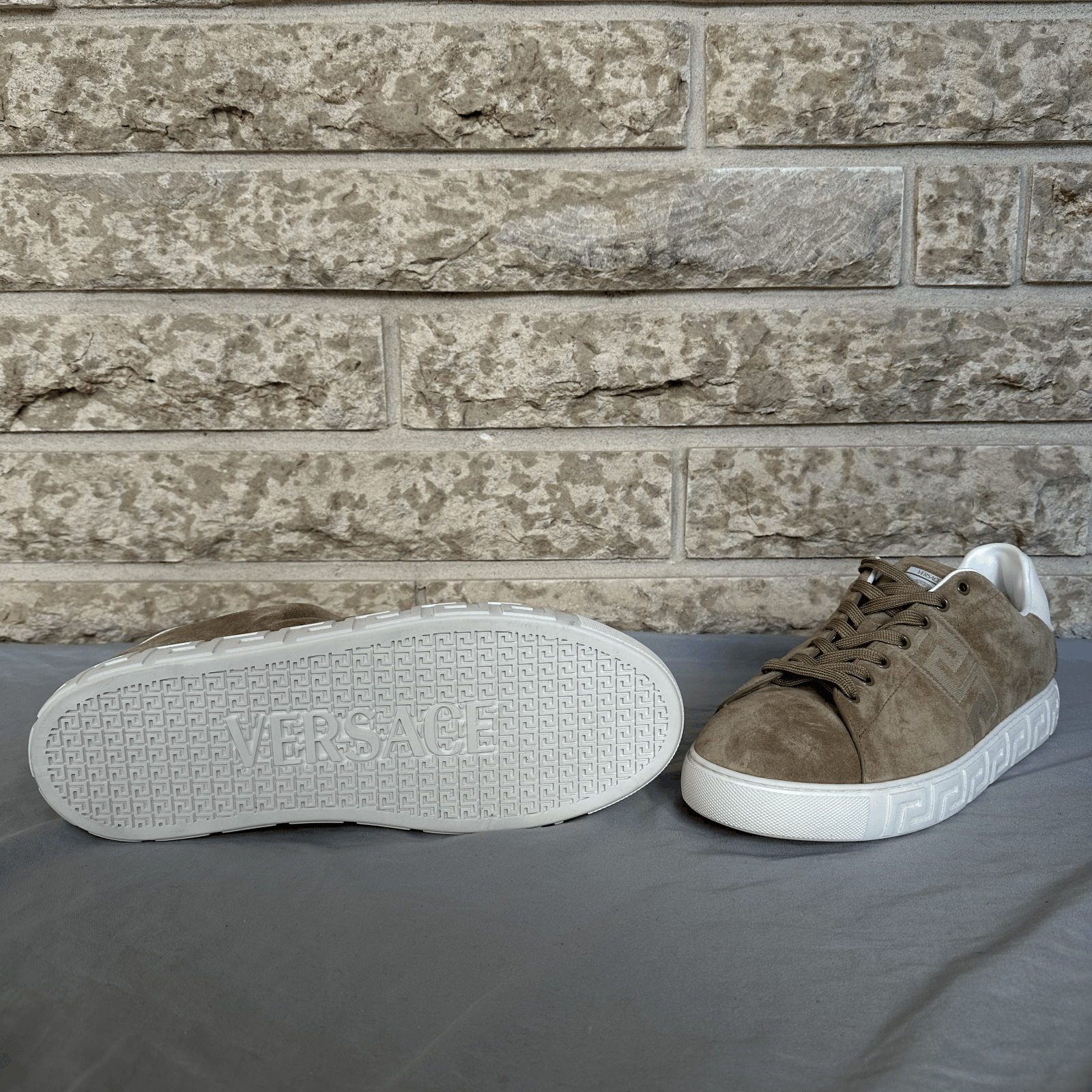 Versace Versace Biege Suede Greca Sneakers Size 13 Retail $600 Size US 13 / EU 46 - 2 Thumbnail