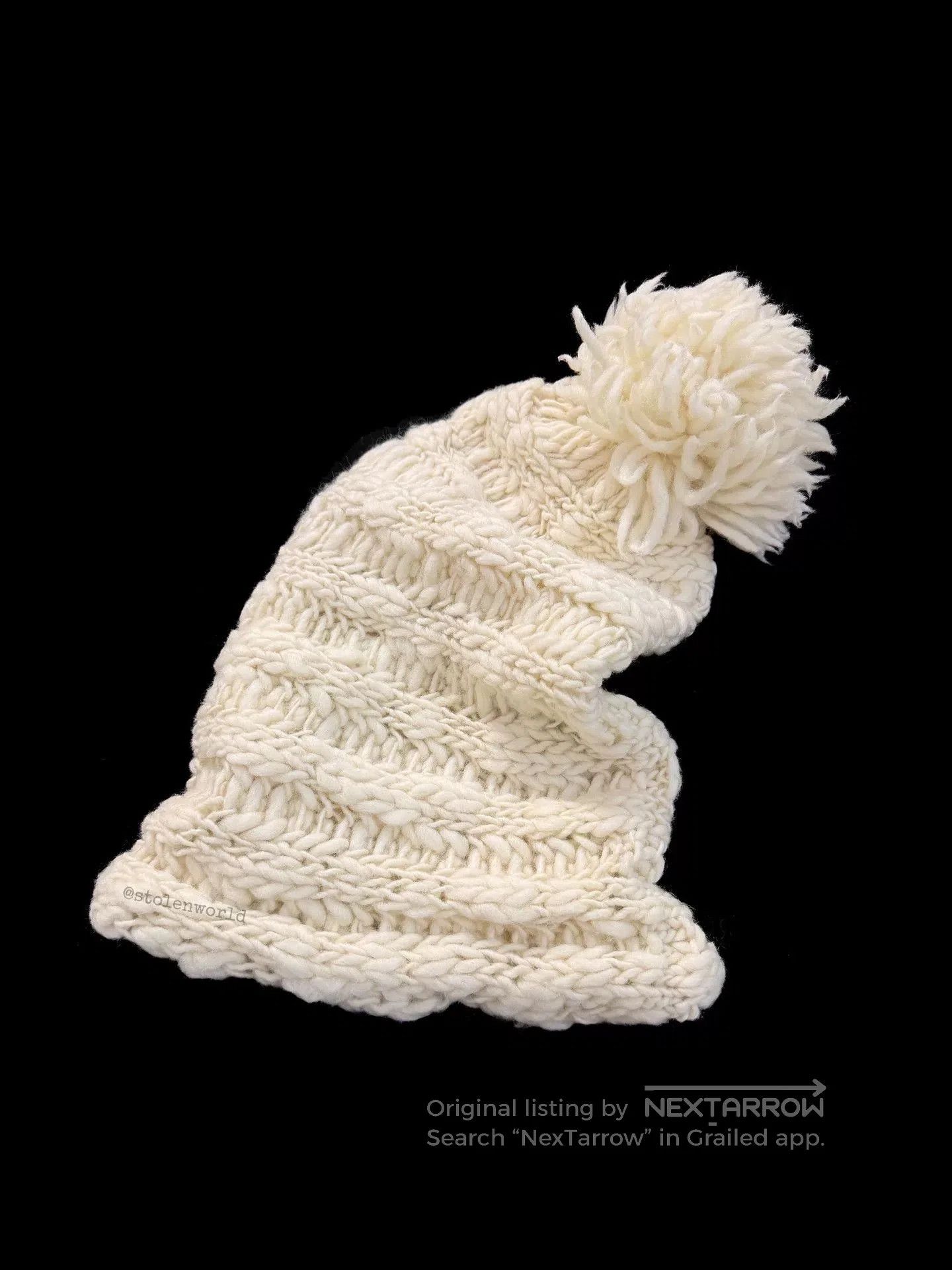 Vintage cute cream knit pom pom beanie. Size ONE SIZE - 3 Thumbnail
