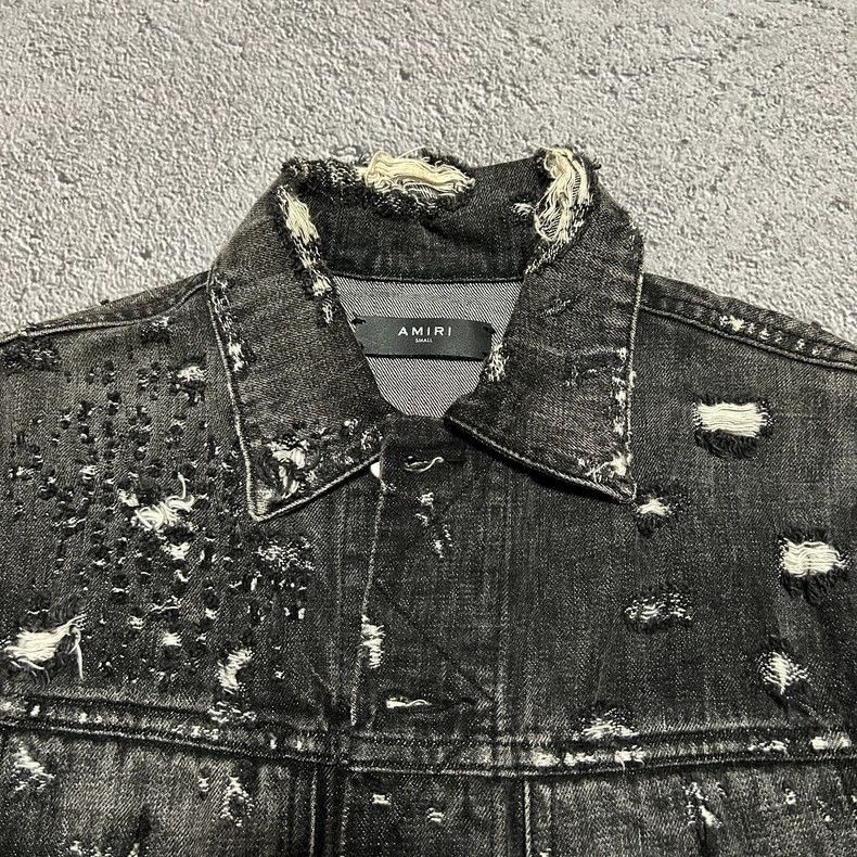 Amiri AMIRI bullet hole damage washed black denim jacket-2506 Size US S / EU 44-46 / 1 - 5 Thumbnail