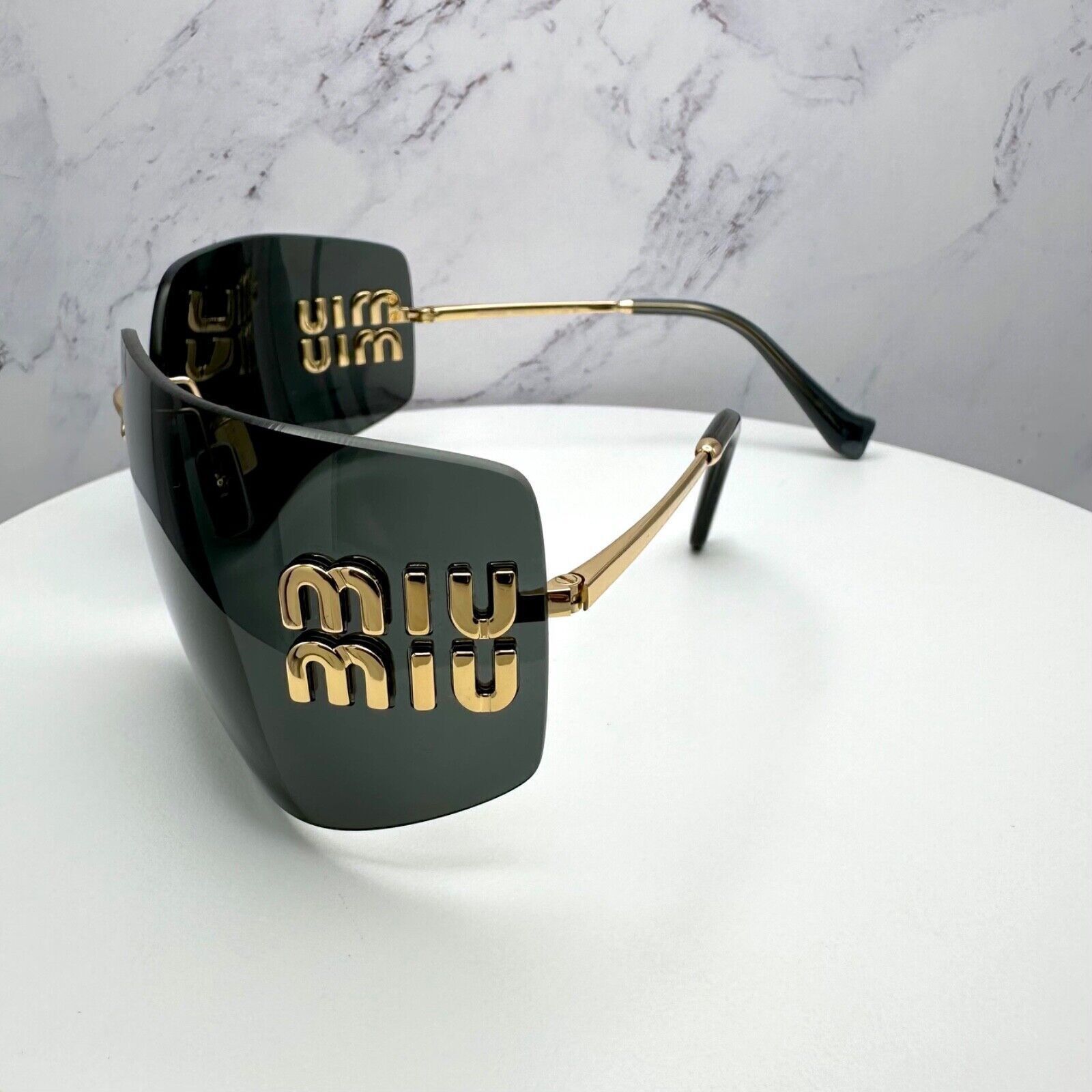 Miu Miu New MIU MIU Sunglasses Gold Rimless Wrap Square Size ONE SIZE - 24 Thumbnail