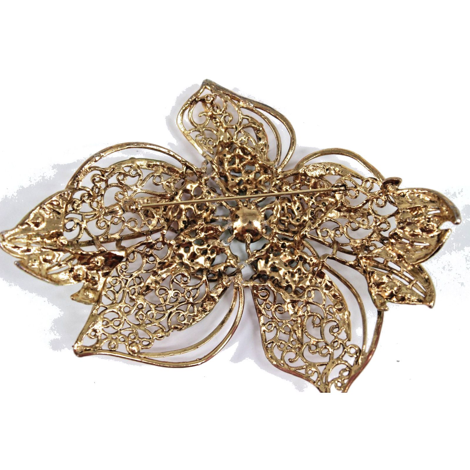 Other Vintage Big Leafy Rhinestone Brooch Green Brown Cluster 5" Size ONE SIZE - 4 Thumbnail