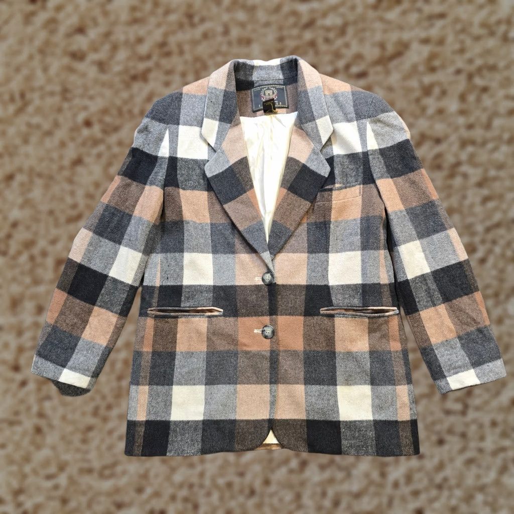 Express VINTAGE Express Blazer Women S Gray Beige Plaid Wool 90s Boxy Pockets 90s Womens Size S / US 4 / IT 40 - 1 Thumbnail