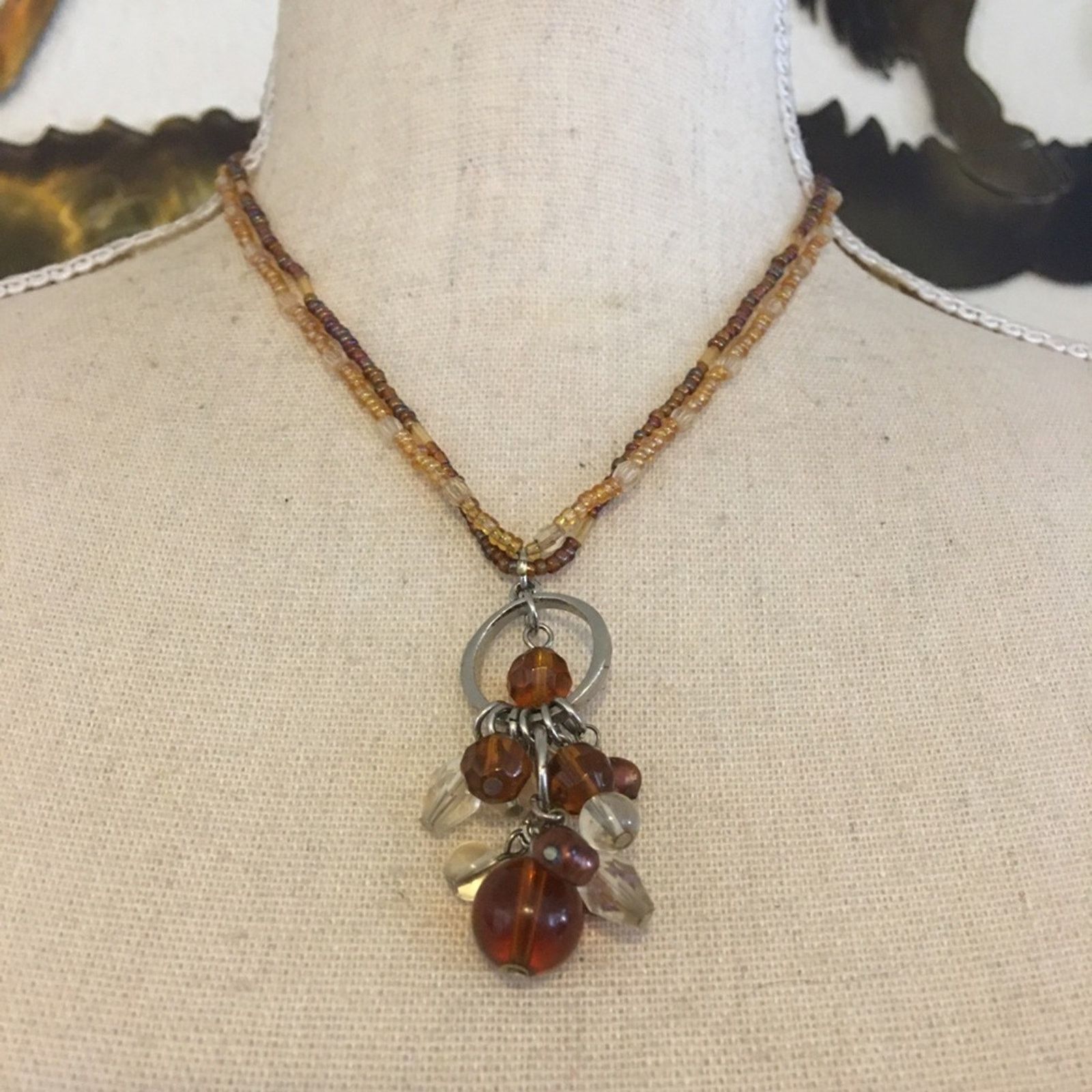 Jewelry Glass bead pendant on seed bead strand necklace Size ONE SIZE - 1 Thumbnail
