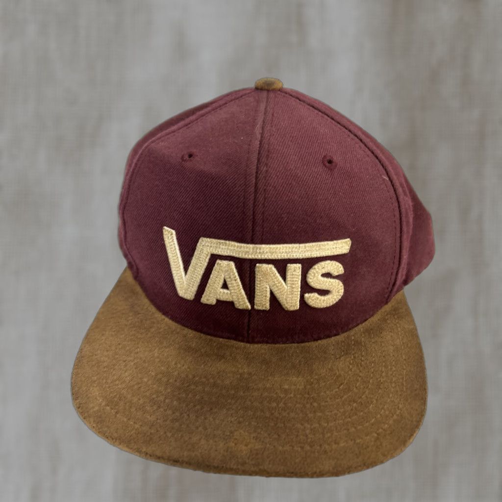 Vans VANS SnapBack Hat Unisex Adults One Size Maroon Brown Leather Bill Adjustable Red Size ONE SIZE - 1 Thumbnail