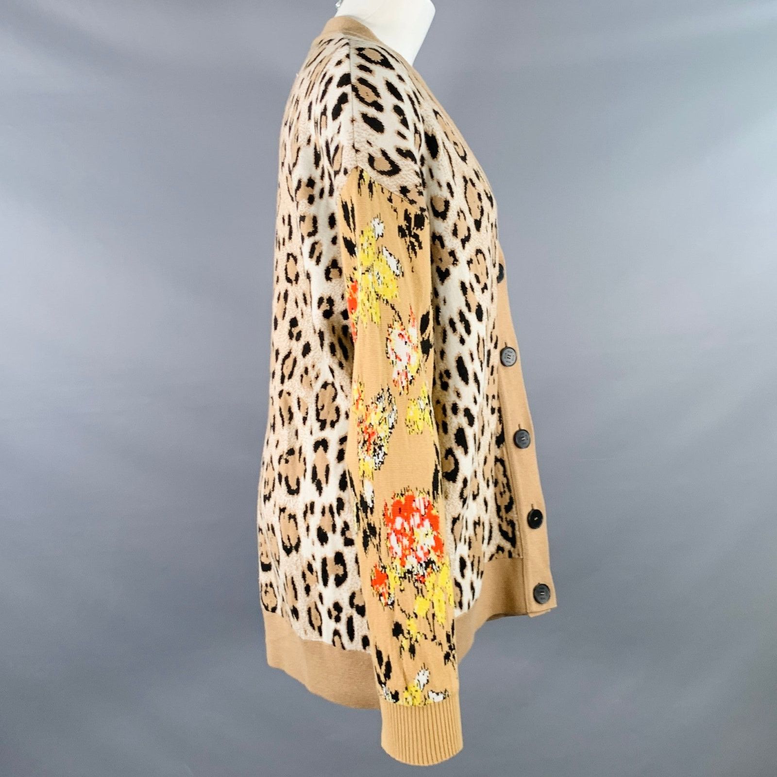 MSGM Khaki Black White Viscose Oversized Mixed Patterns Cardigan Size M / US 6-8 / IT 42-44 - 2 Thumbnail