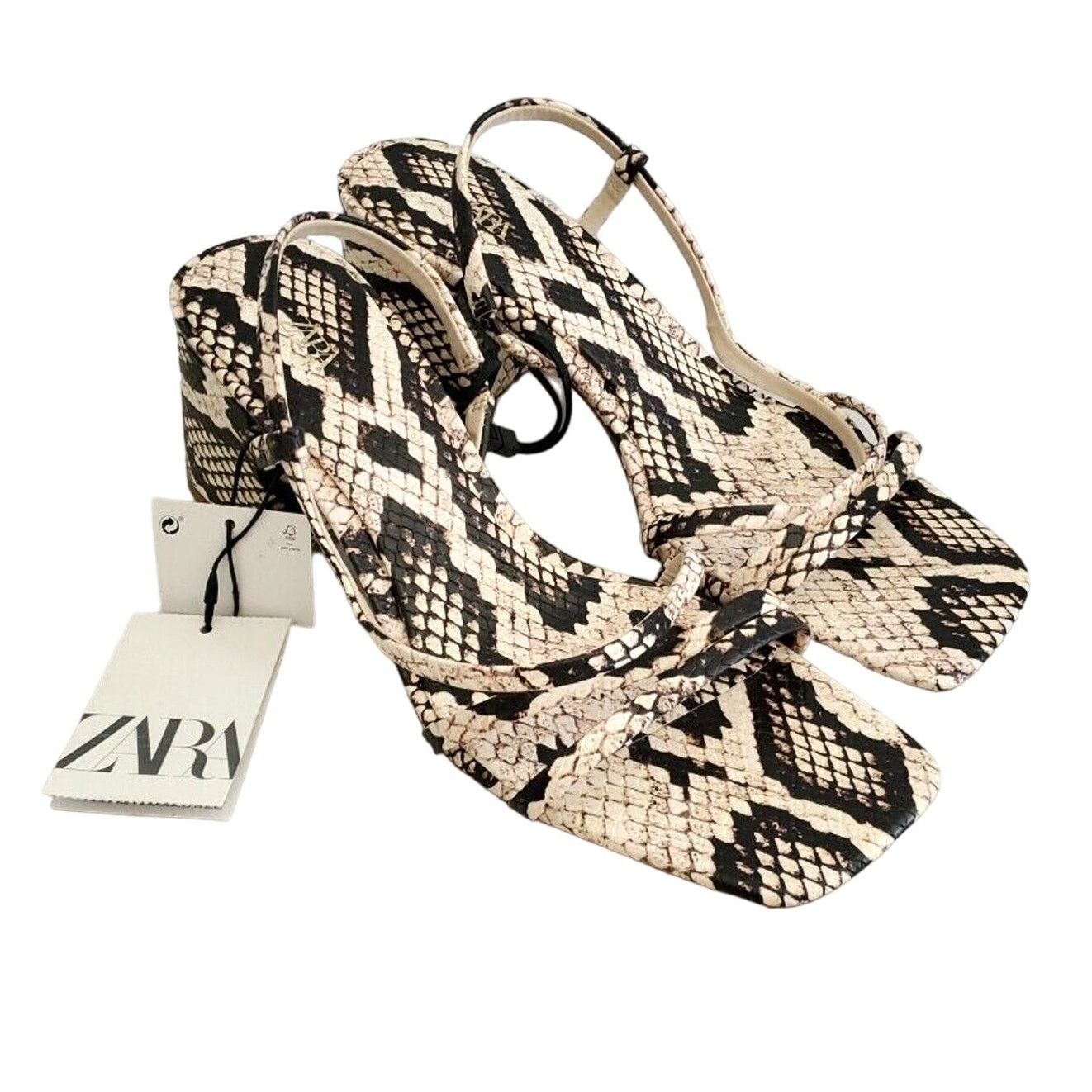 Zara Zara Sandals Women 8 EUR 39 Snake Print Square Toe Block Size US 8 / IT 38 - 1 Thumbnail