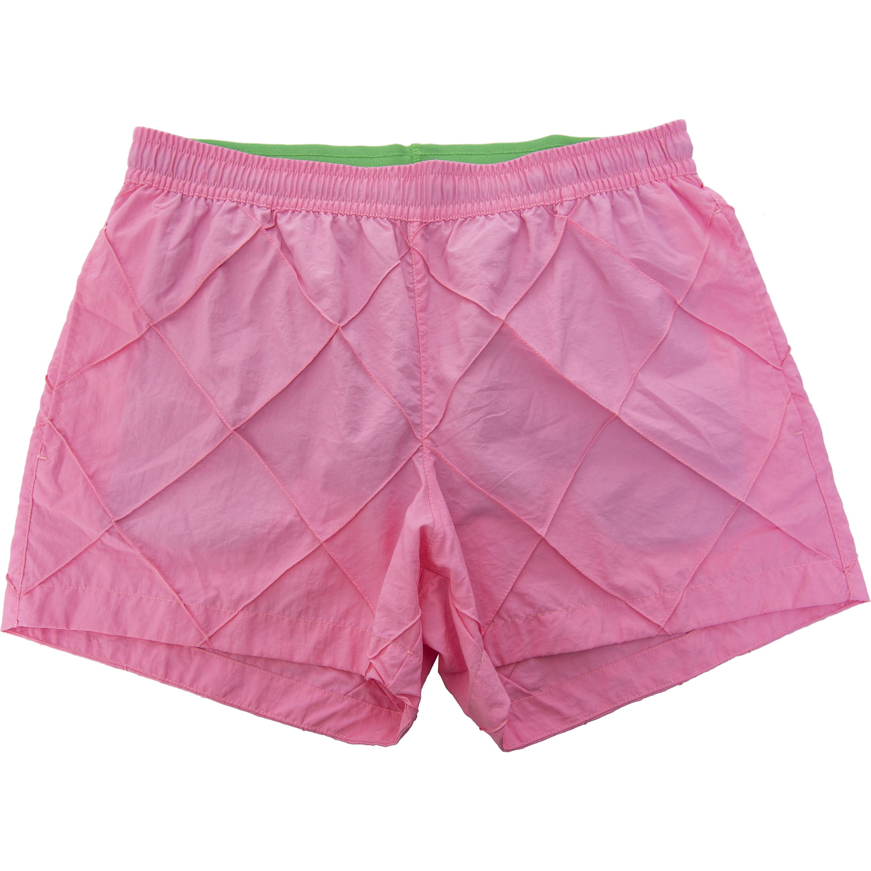 image of Bottega Veneta Short Length Slim Fit Swim Shorts In Pink Intrecciato Size S, Men's