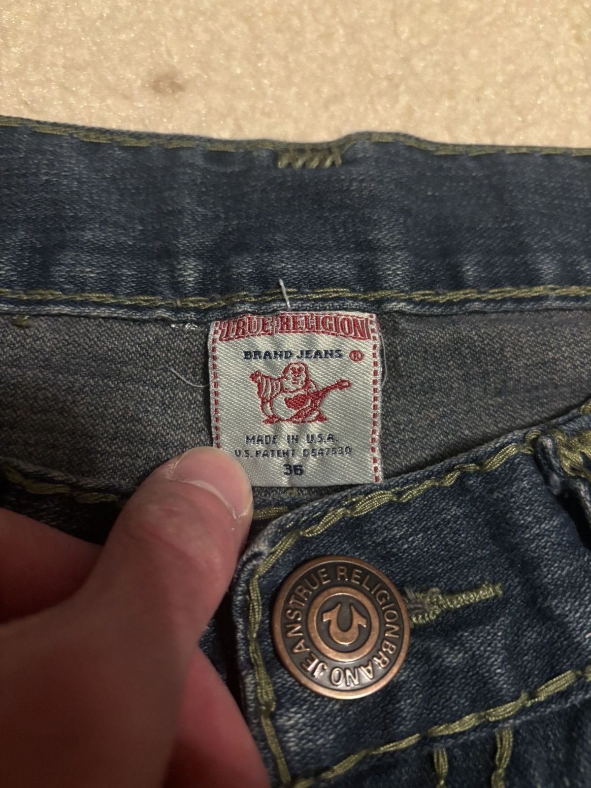 True Religion True Religion Joey Green Horseshoe Stitch Jeans Size US 36 / EU 52 - 7 Thumbnail