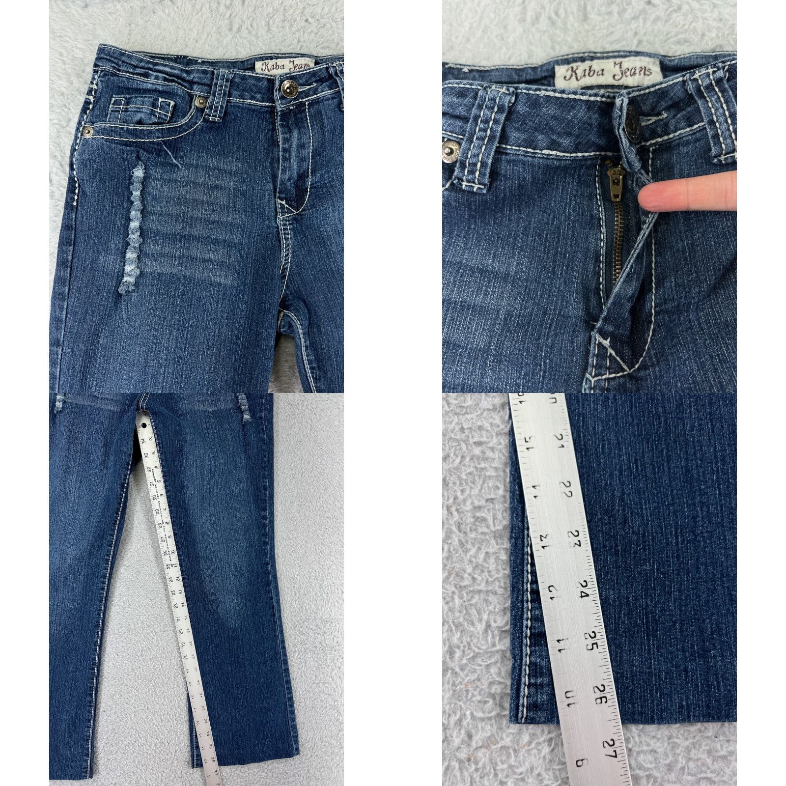 Denime Kaba Jeans Jeans Women Blue Denim Bootcut Distressed Embroidered Cotton Stretch 5-Pocket Regular Inseam 26.5 in 28 Waist Size 32" / US 10 / IT 46 - 8 Thumbnail