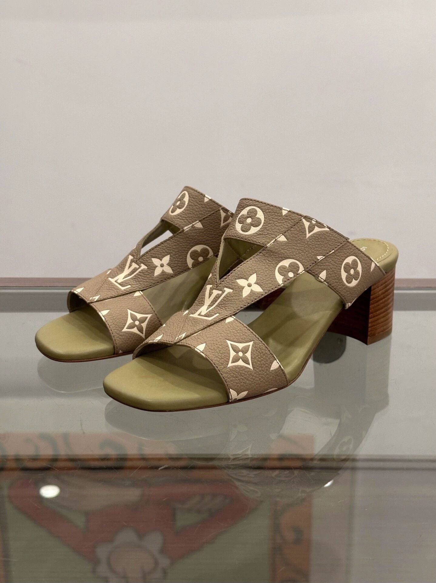 Lv Croisiere Two-Tone Brown Green Monogram Heels 38, Women's (Size 7.5)