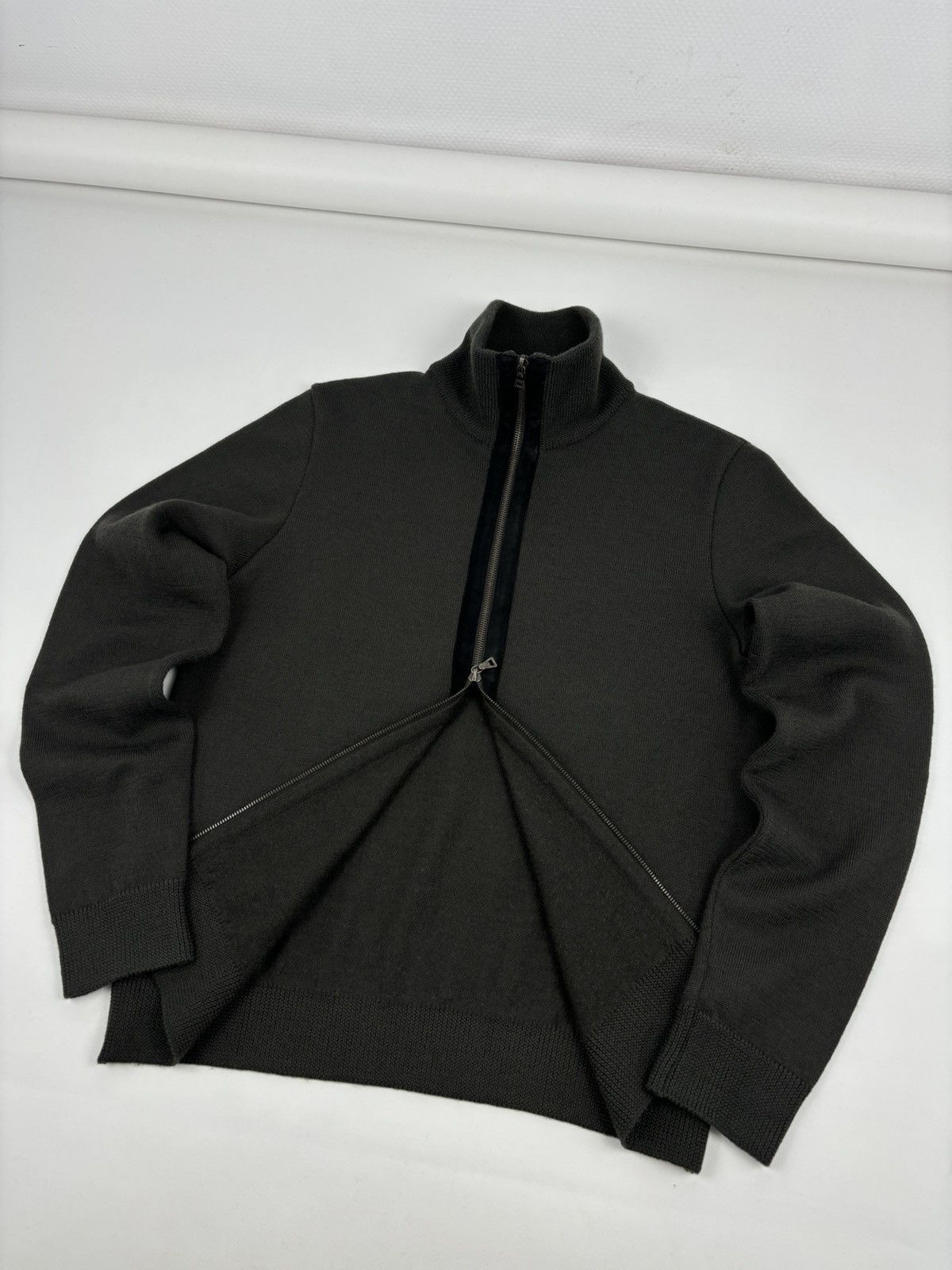 Miu Miu VTG Archive Knit Wool-Leather Zip Sweater High Collar Jumper Size US M / EU 48-50 / 2 - 3 Thumbnail