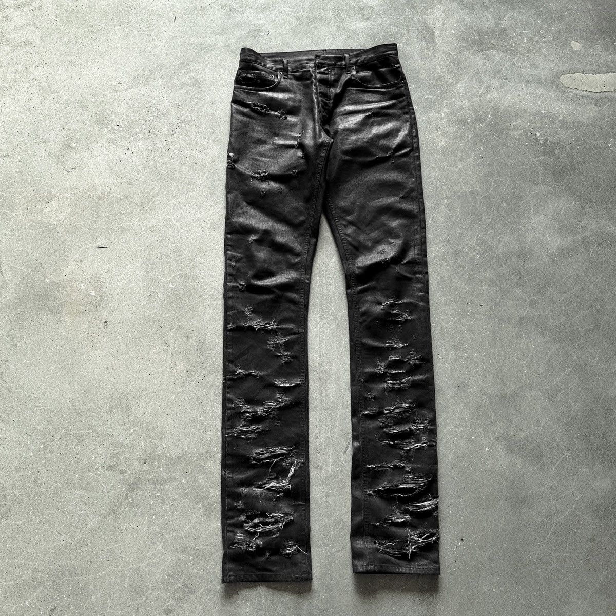Pre-owned Dior X Hedi Slimane Paris Pre-release Dior Ss04 “strip” Destroyed Waxed Denim In Black