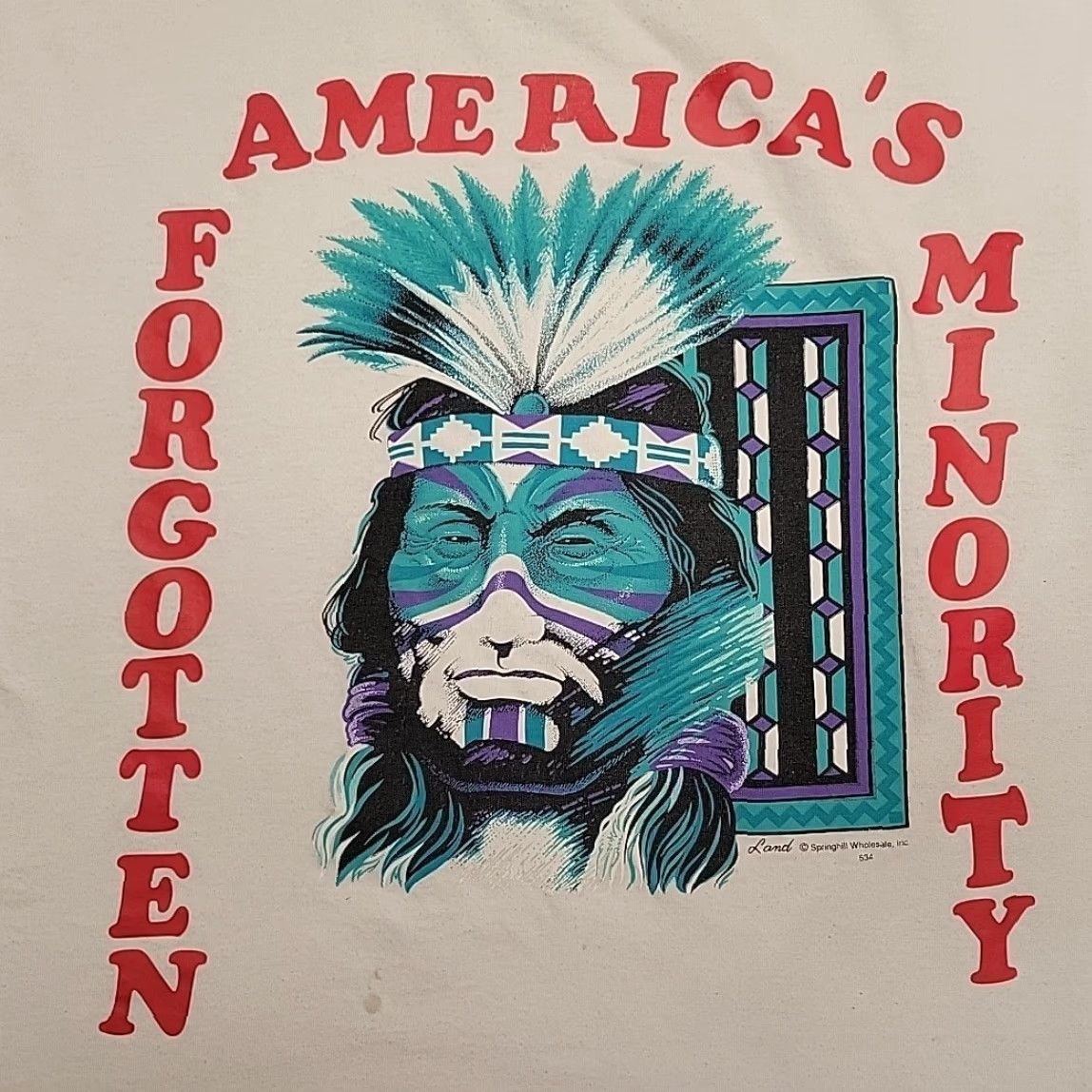 Fruit Of The Loom VINTAGE Shirt Mens L White Single Stitch Americas Forgotten Minority Made in USA Shirt Mens L White Graphic Print 80s 90s USA American Nature Mens Size US L / EU 52-54 / 3 - 2 Thumbnail