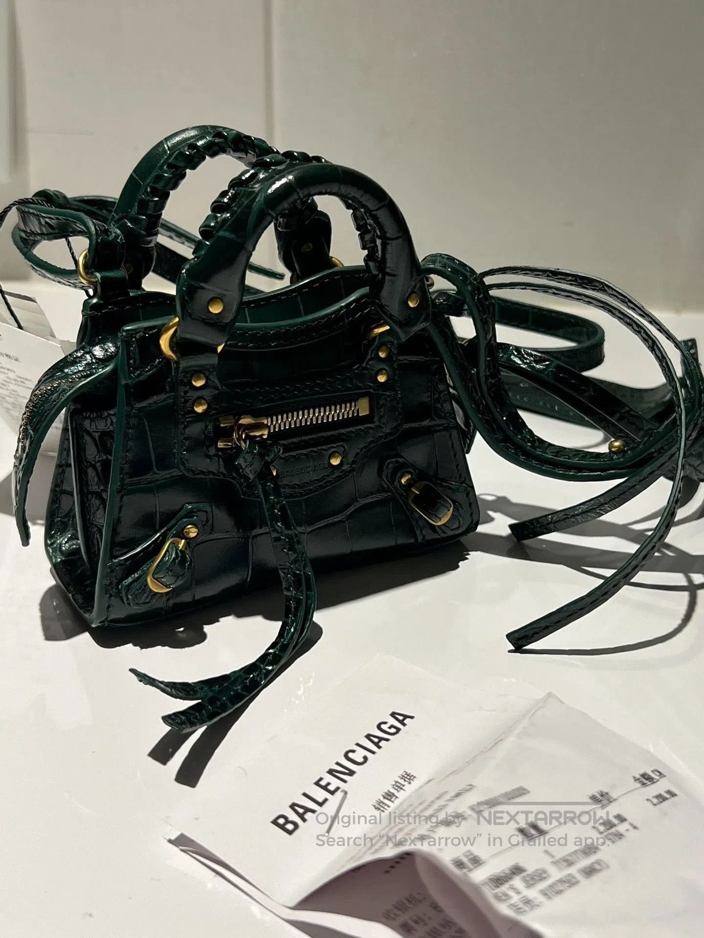 Balenciaga Balenciaga Neo Classic Croc Embossed Nano Green. Size ONE SIZE - 7 Thumbnail