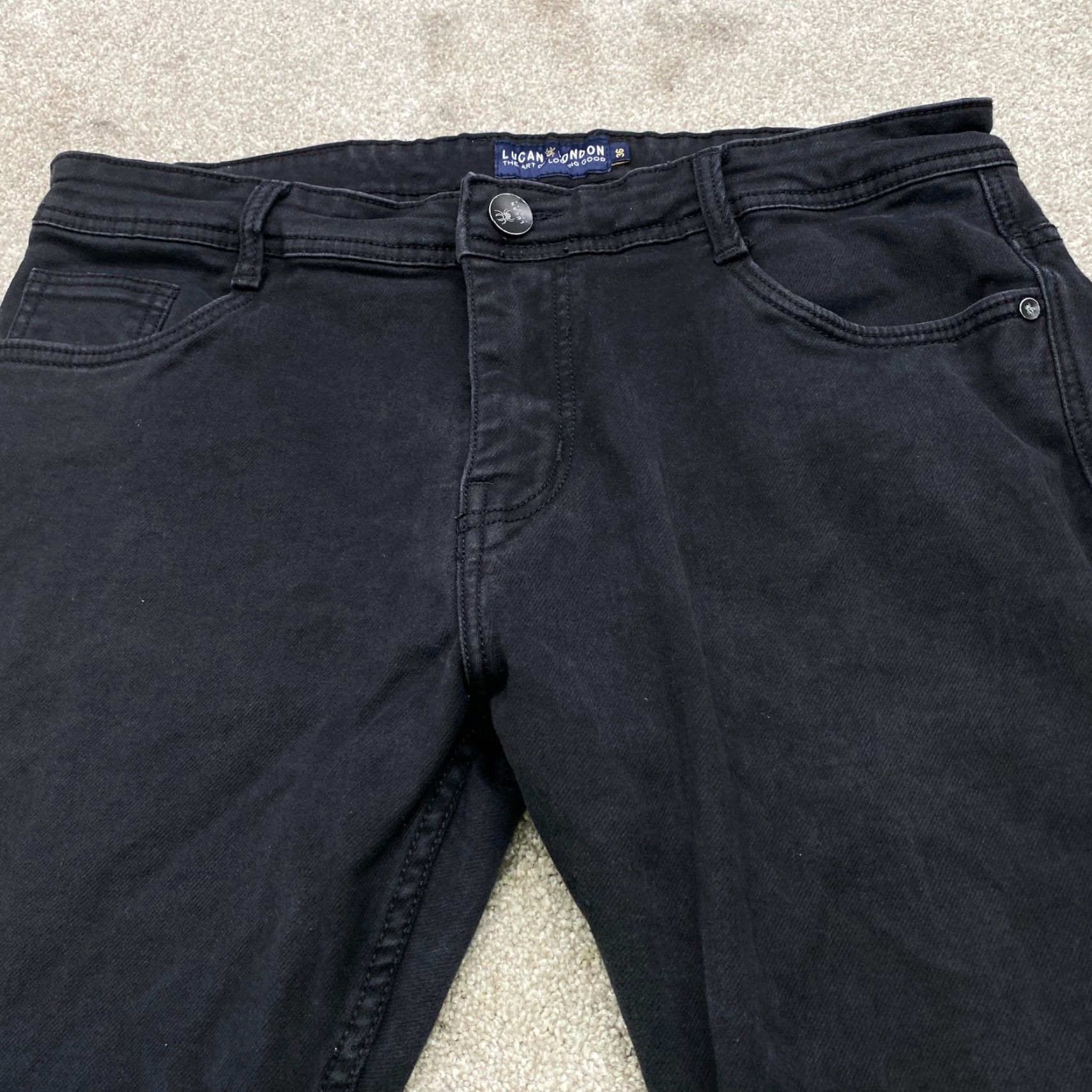 Vintage Lucan London Jeans Men's 36x28 Black Stretch Straight Leg Milano Fit 6939 - Regular Waist 36 Black Denim Cotton Spandex 5-Pocket Mens Size US 36 / EU 52 - 4 Thumbnail