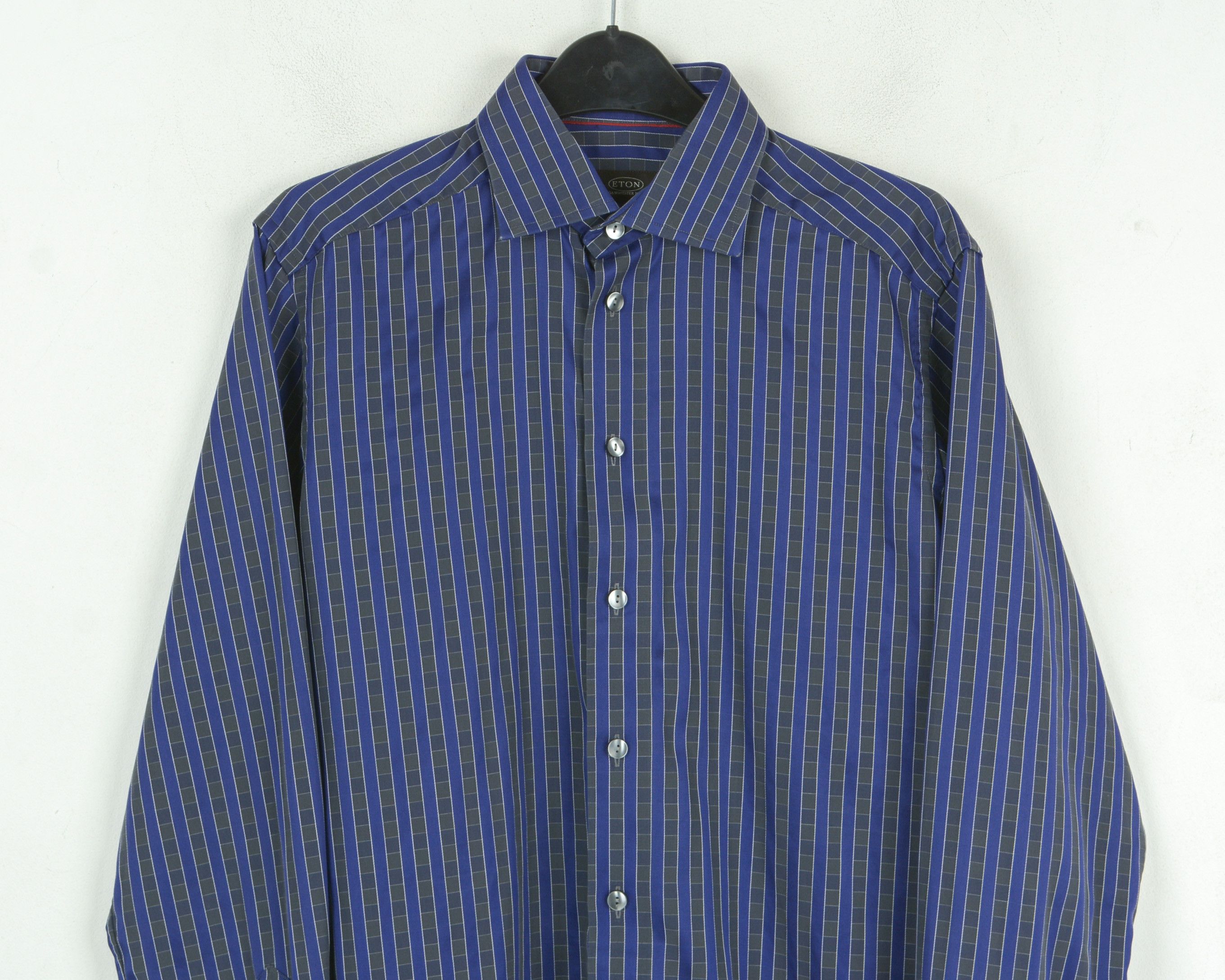 Eton 15" 38 Contemporary Fit Button Up Over Shirt Formal Striped Size 38R - 2 Thumbnail