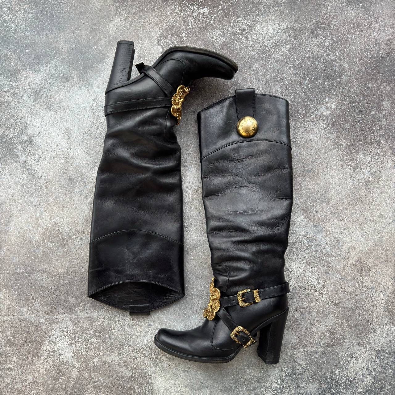Dolce & Gabbana Dolce & Gabbana Black Leather Knee Boots Size US 6 / IT 36 - 1 Thumbnail