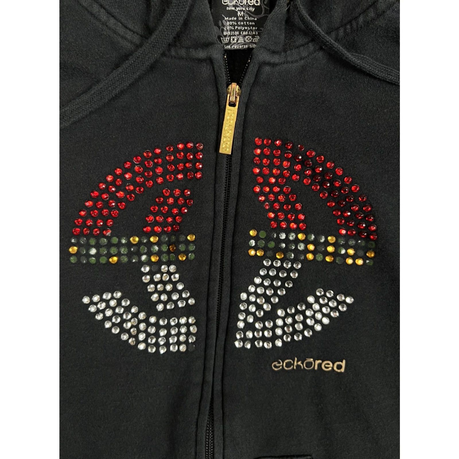 Vintage VINTAGE Ecko Red Hoodie Womens M Black Rhinestone Zip Up Sweatshirt Y2K Size M / US 6-8 / IT 42-44 - 2 Thumbnail