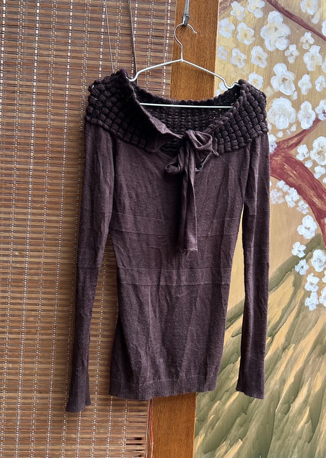 Miss Sixty Y2K Miss Sixty Brown Off The Shoulder Back Tie Bow Knit Top Size L / US 10 / IT 46 - 2 Thumbnail