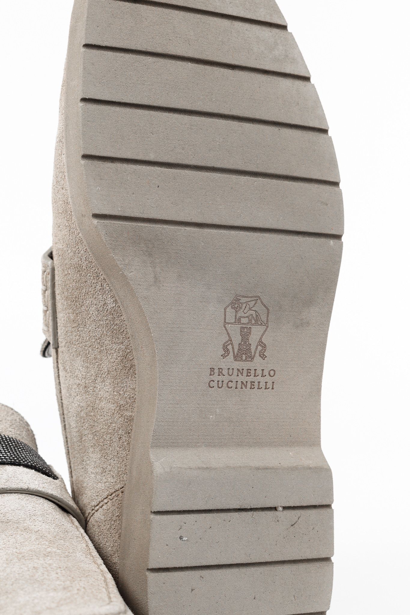 Brunello Cucinelli Brunello Cucinelli Taupe Suede Monili-Strap Loafers Size US 4.5 / IT 34.5 - 6 Thumbnail