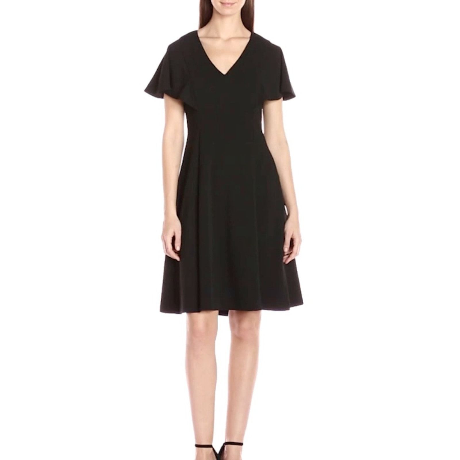 Calvin Klein Calvin Klein Black Short Sleeve Fit & Flare Dress Size S / US 4 / IT 40 - 2 Thumbnail