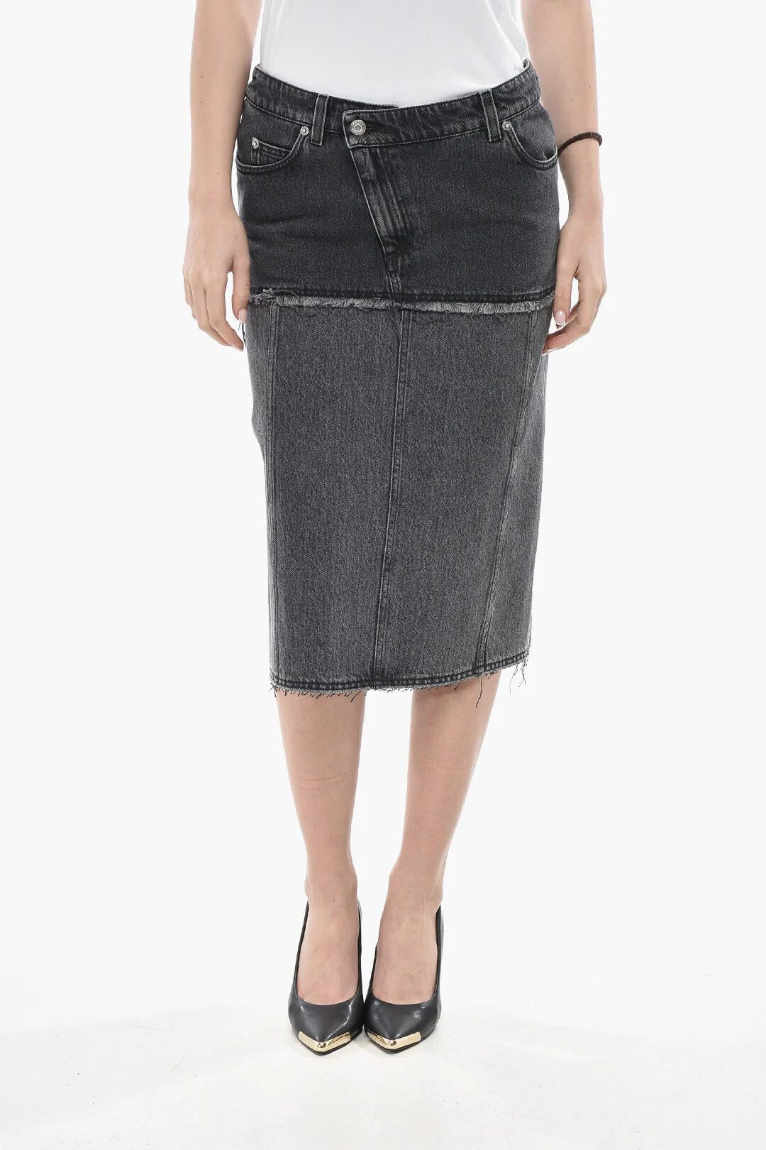 Alexander McQueen og1mm0426 Denim Midi Skirt in Black Size 28" / US 6 / IT 42 - 1 Thumbnail