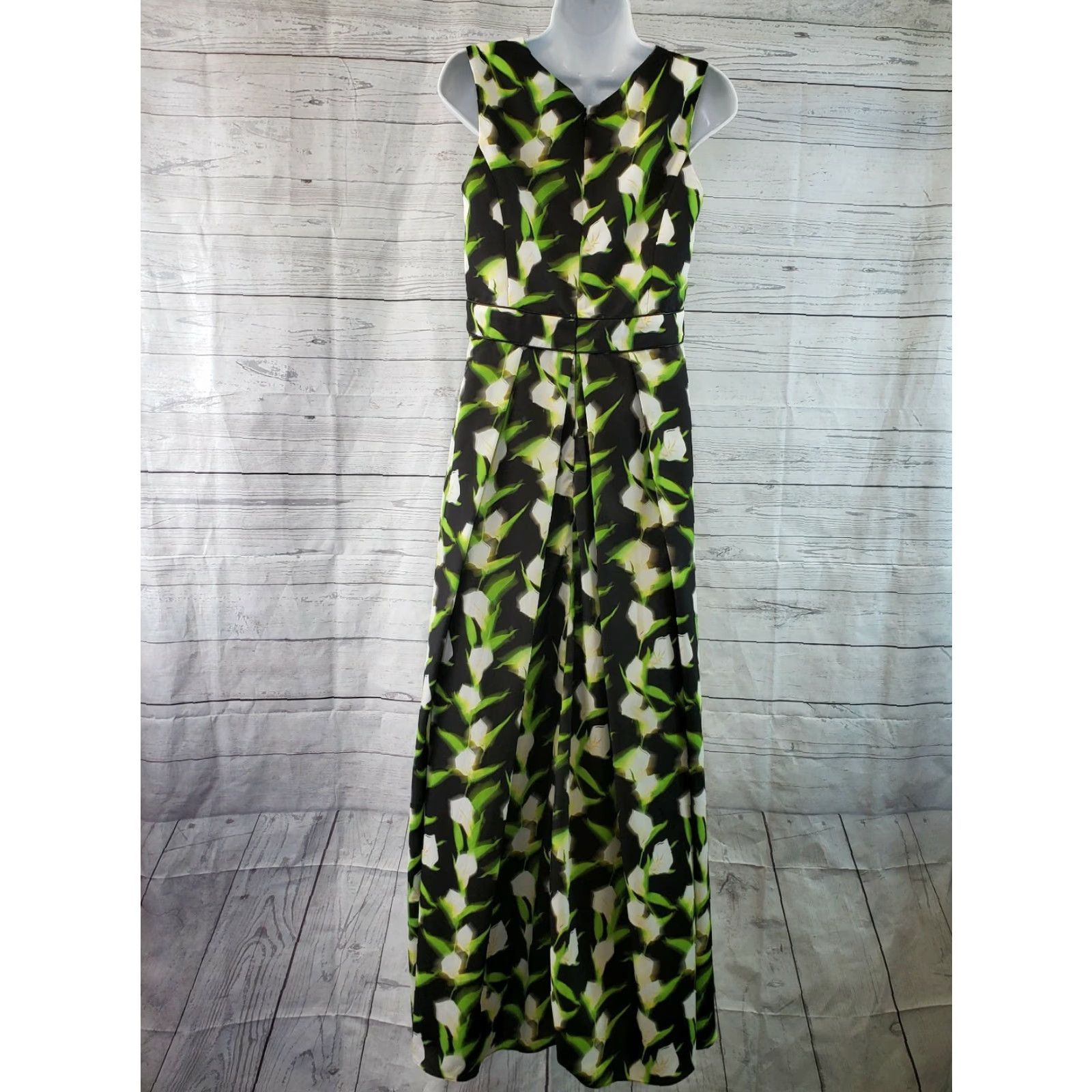 Vintage ZAC Zac Posen Womens Dress Sz 6 Green Black Floral Lilly Print V-Neck Sleeveless Size M / US 6-8 / IT 42-44 - 4 Thumbnail