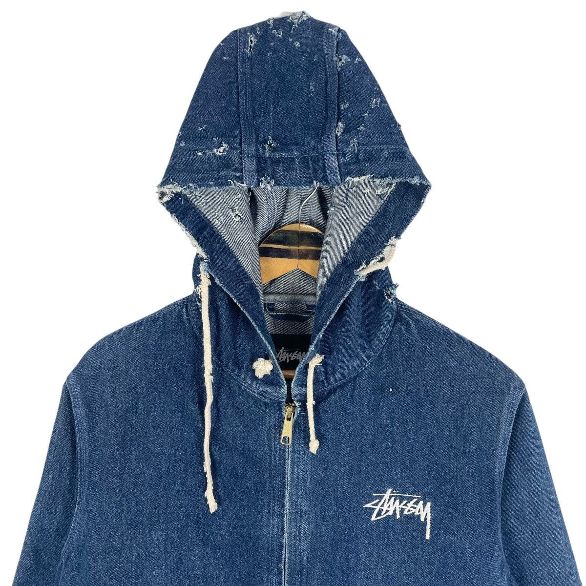 Stussy Vintage Stussy Hooded Distressed Style Denim Jacket Size US M / EU 48-50 / 2 - 6 Thumbnail