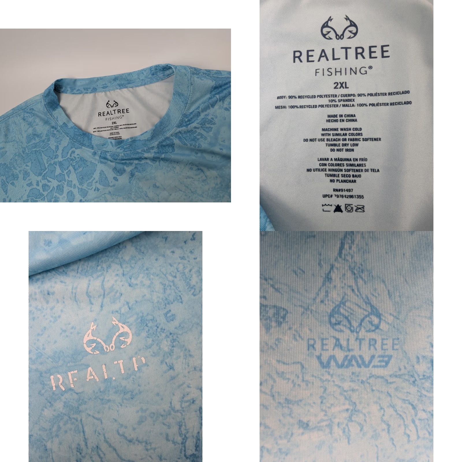 Realtree Realtree Fishing Wave Print Shirt Men's Blue Long Sleeve 2XL Regular Fit Pullover Lightweight Athletic Outdoors Size US XXL / EU 58 / 5 - 8 Thumbnail