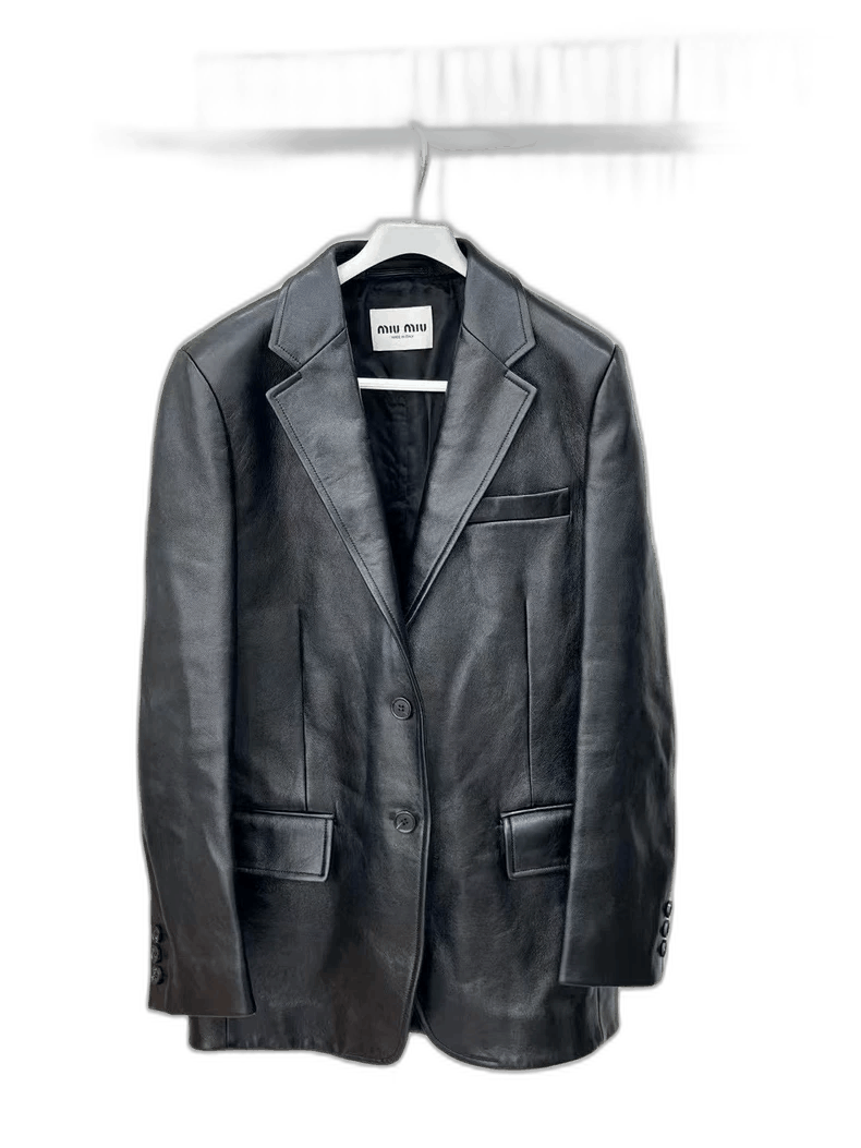 Prada Miu Miu Black Leather Blazer Jacket-2506 Size S / US 4 / IT 40 - 1 Thumbnail